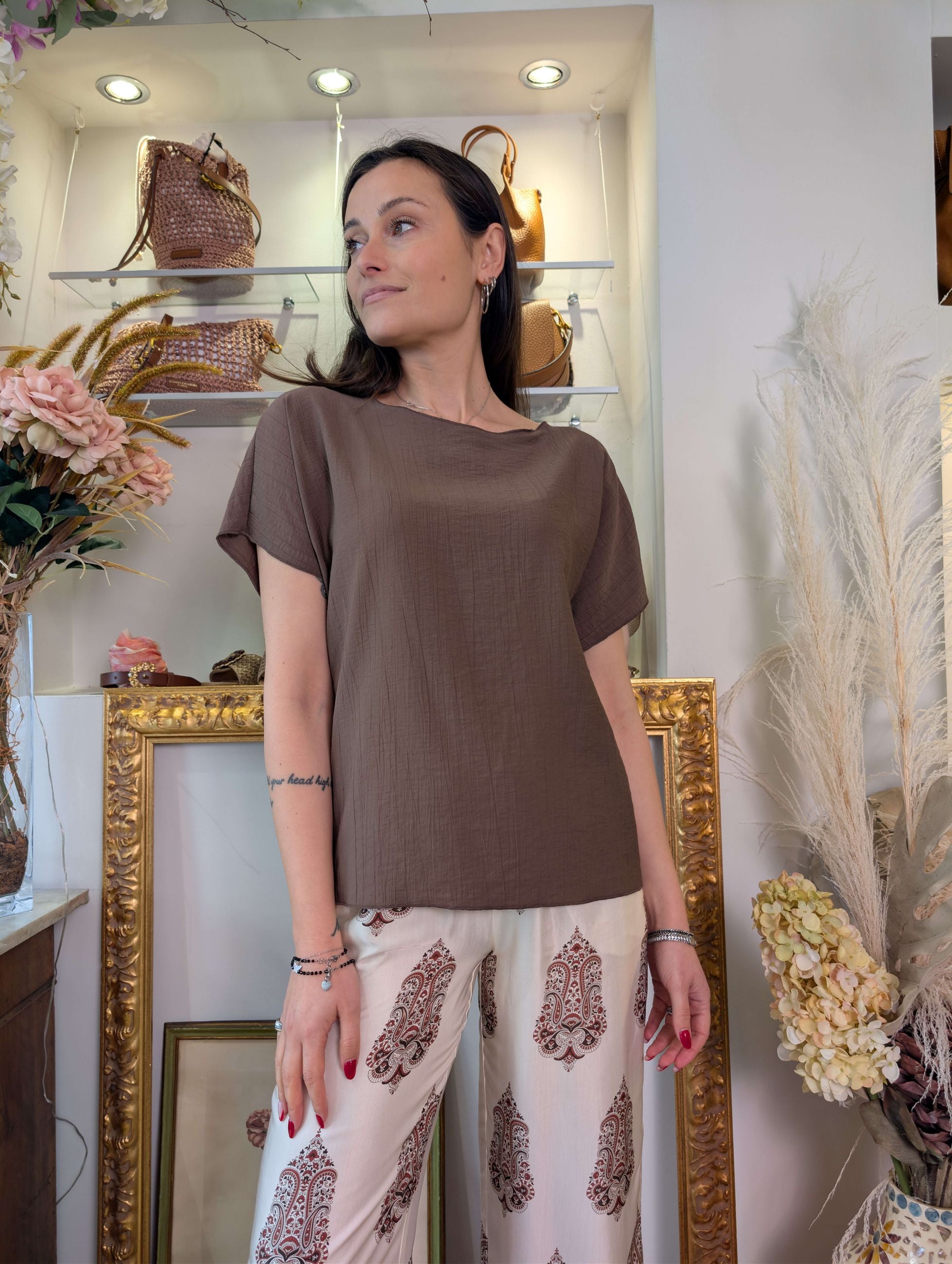 Blusa in crinkle Le Sarte del Sole – Scollo barchetta. - LE SARTE DEL SOLE