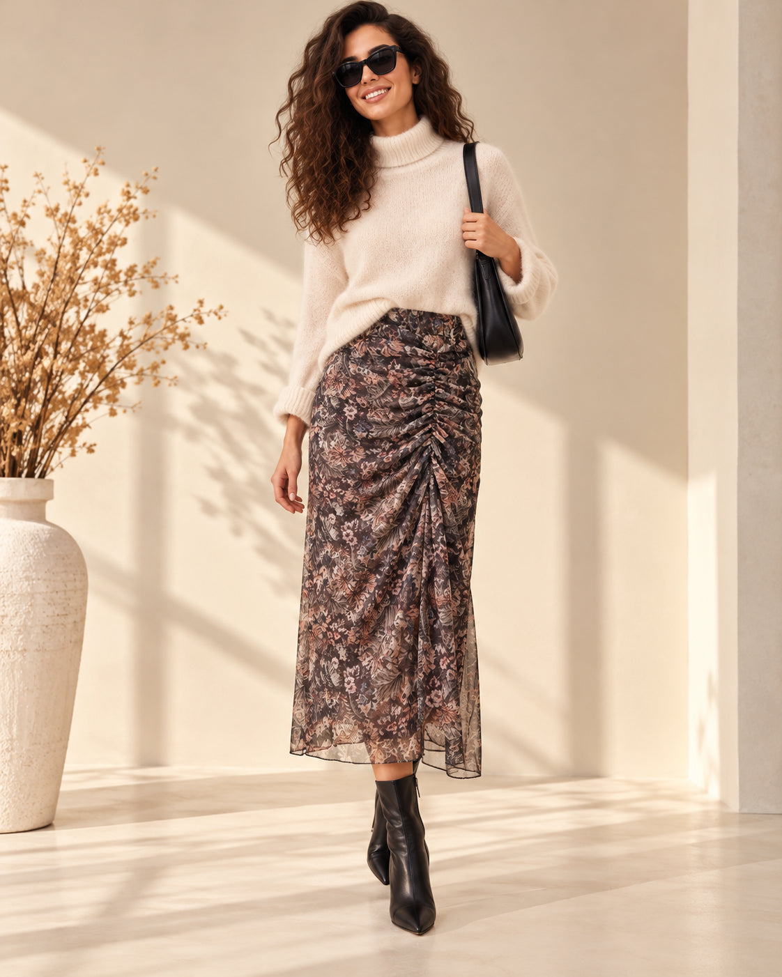 Gonna Midi in Tulle Floreale con Drappeggio Asimmetrico - SHE_FLORENCE_LAB