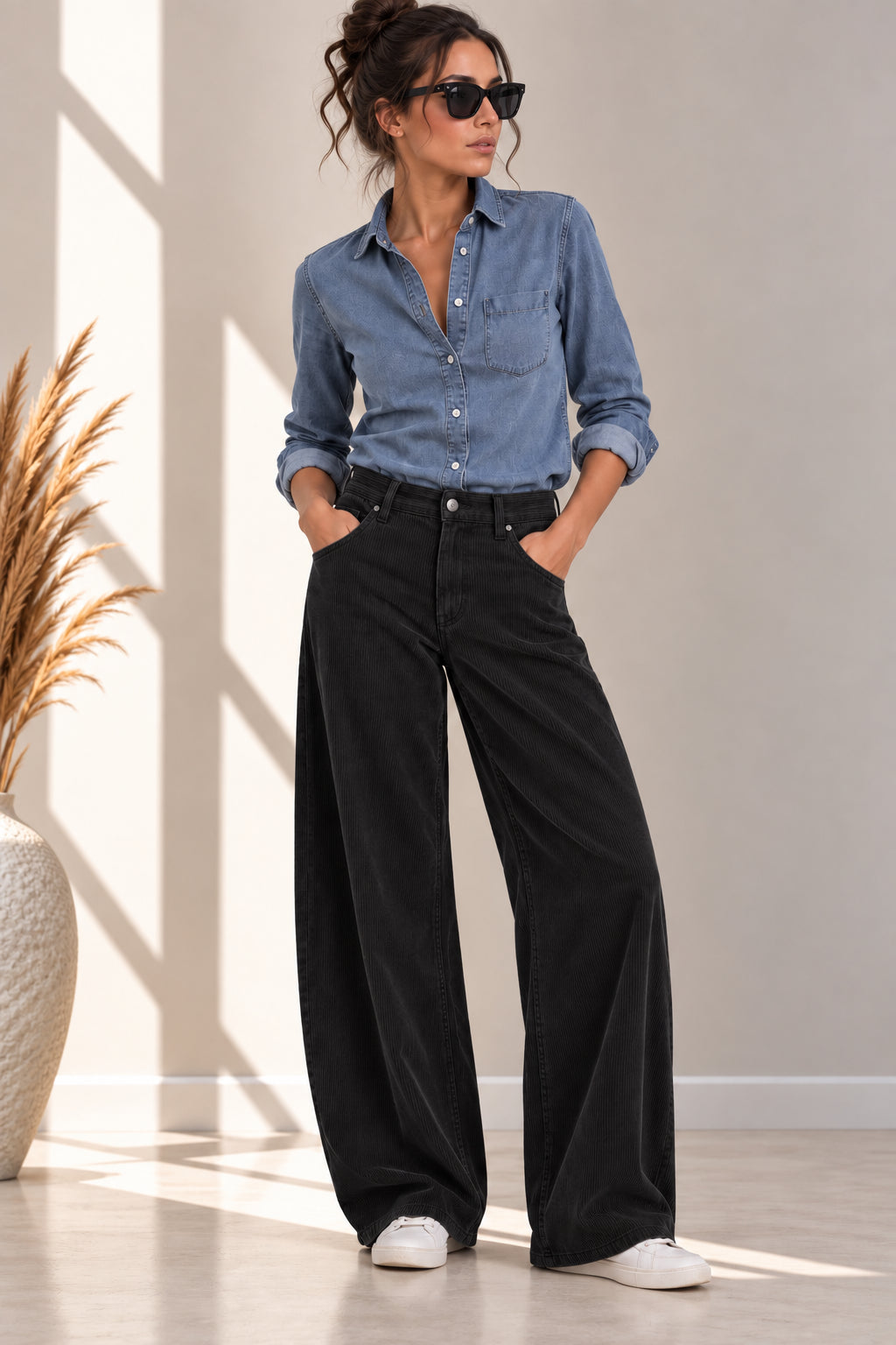 Pantalone wide leg in velluto a coste - PLEASE