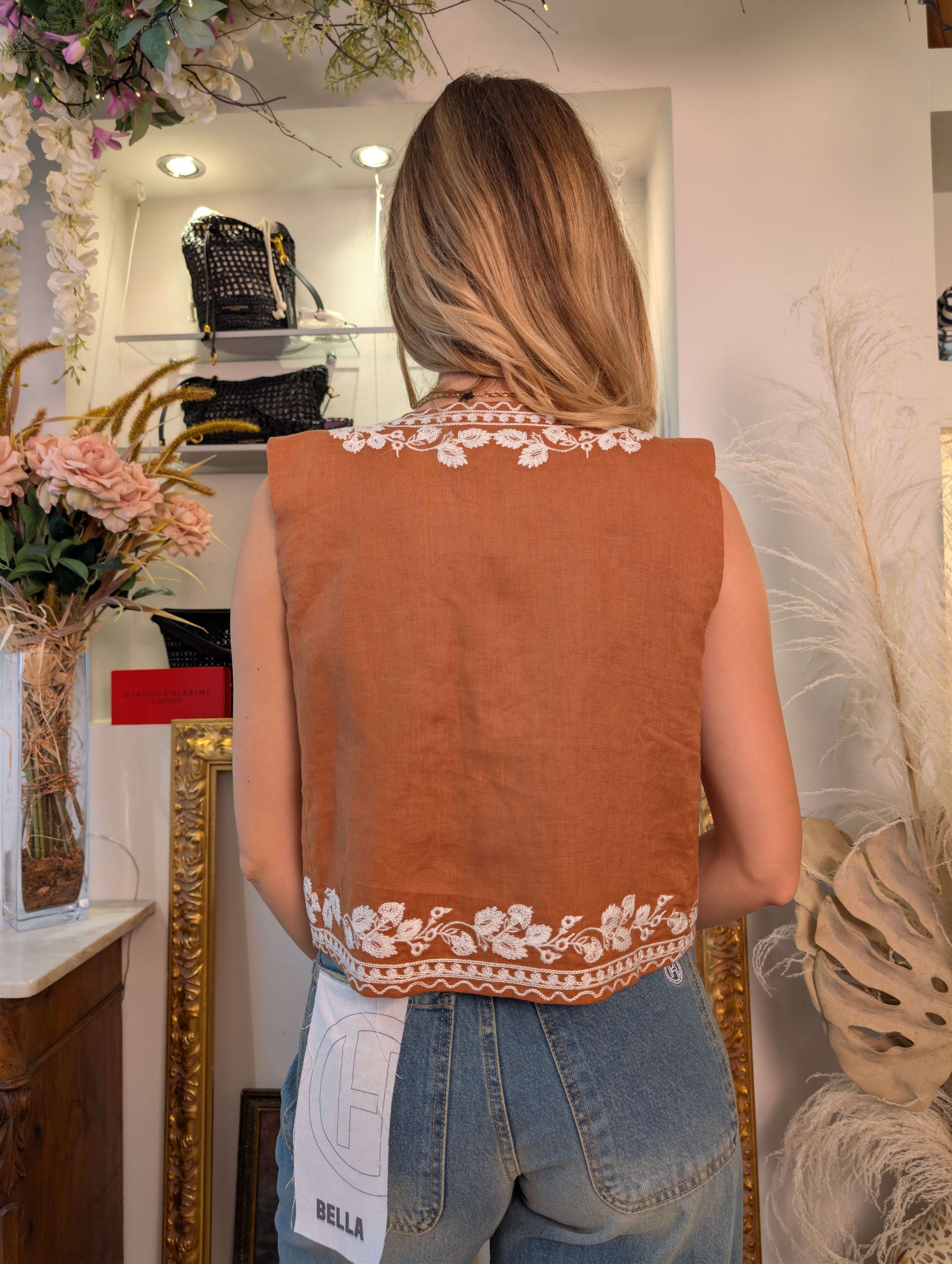 Gilet in lino con ricami - GL for Her