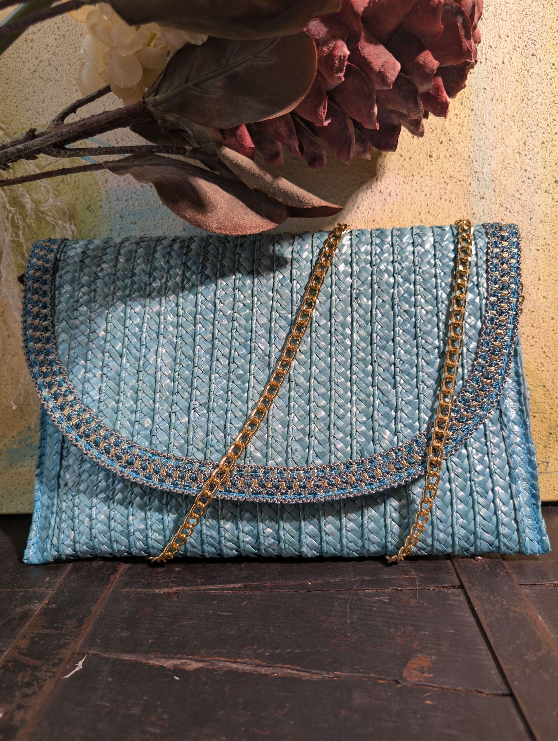 POCHETTE SAMI 26 IN PAGLIA CELESTE - NALI'