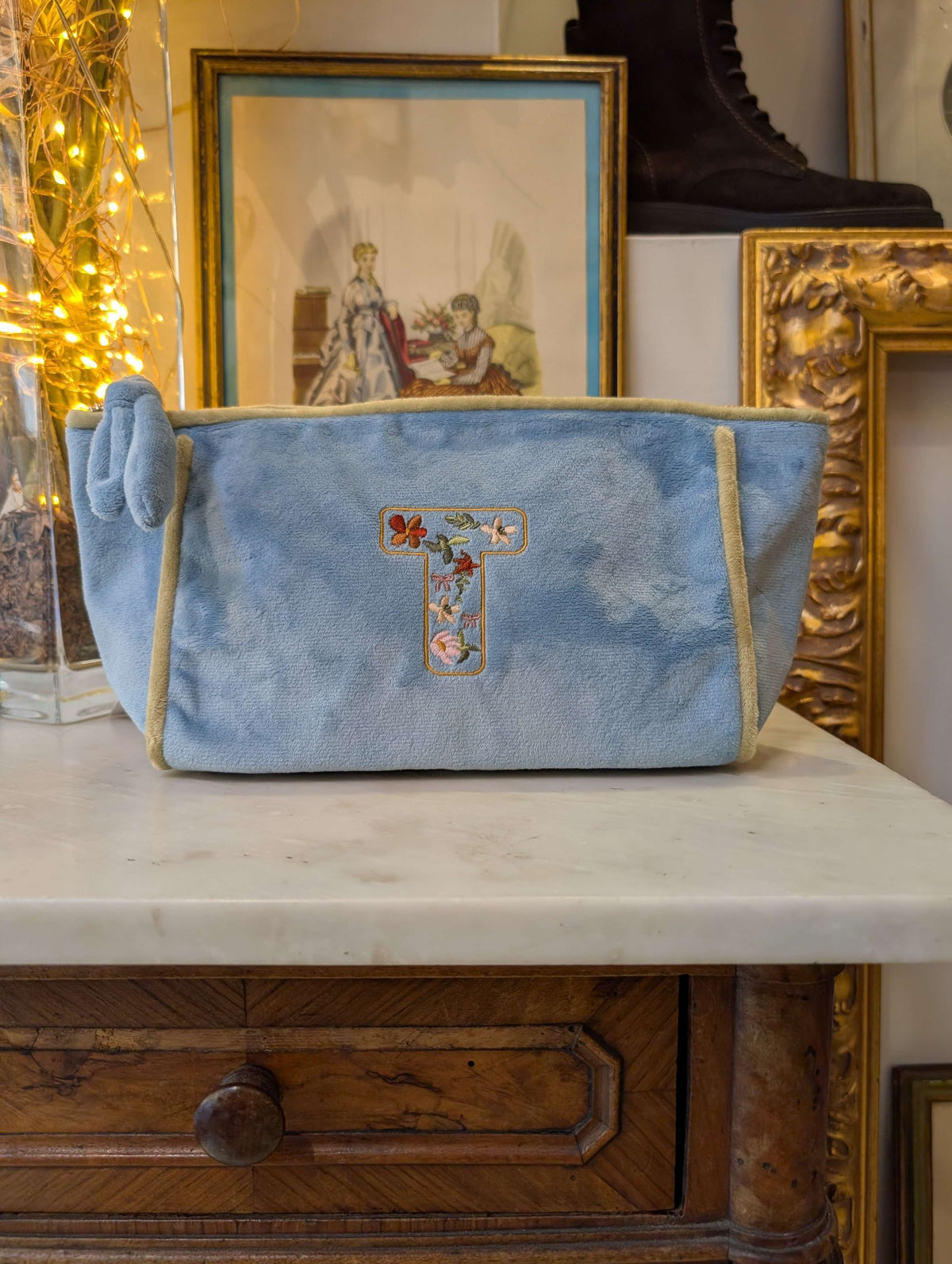 POUCH EMBROIDERY LETTERA T AZZURRO/VERDE - NALI'