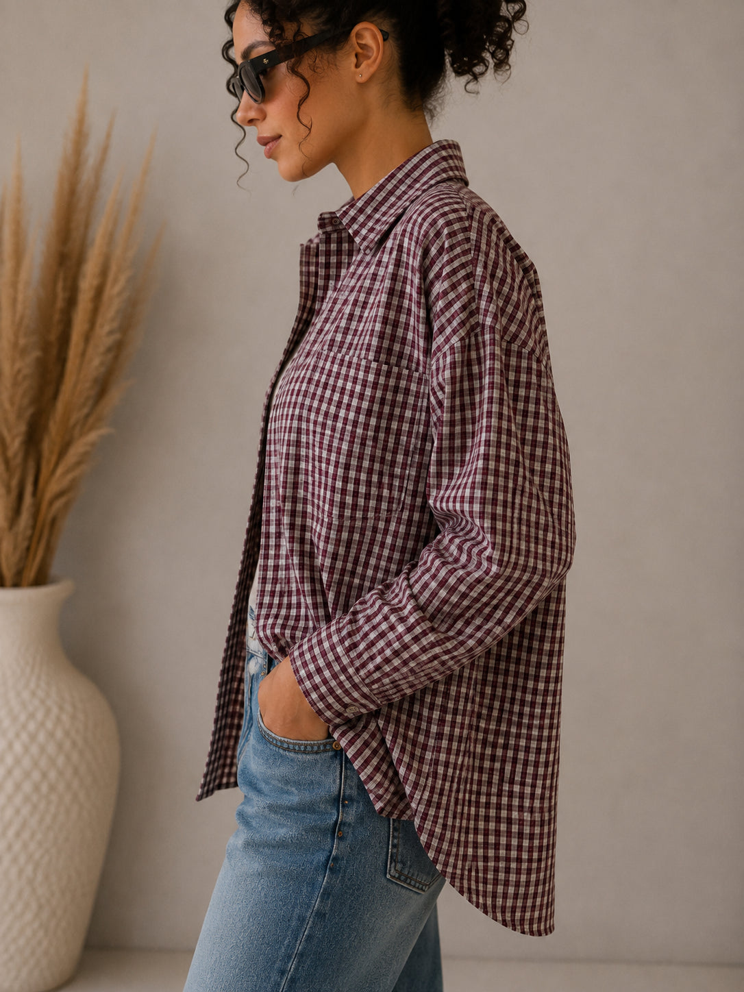Camicia over in cotone microquadretto - VICOLO