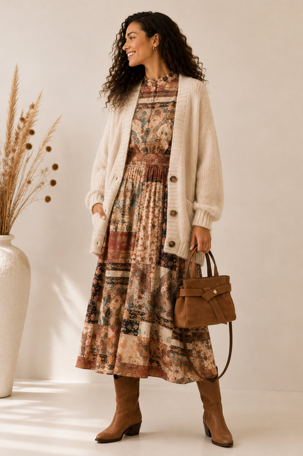 Abito midi fantasia patchwork con vita elasticizzata - SHE_FLORENCE_LAB