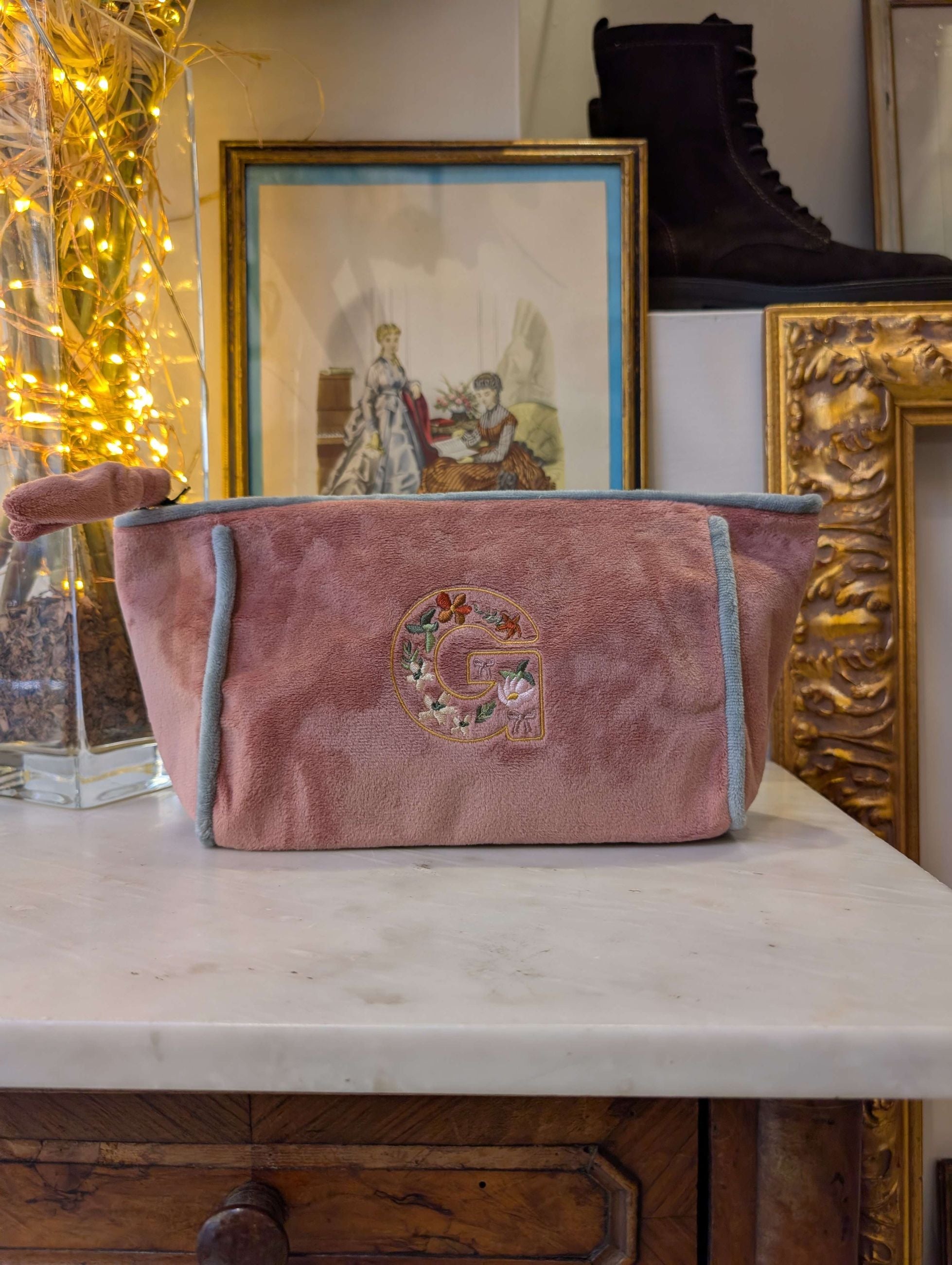 POUCH EMBROIDERY LETTERA G ROSA/GRIGIO - NALI'