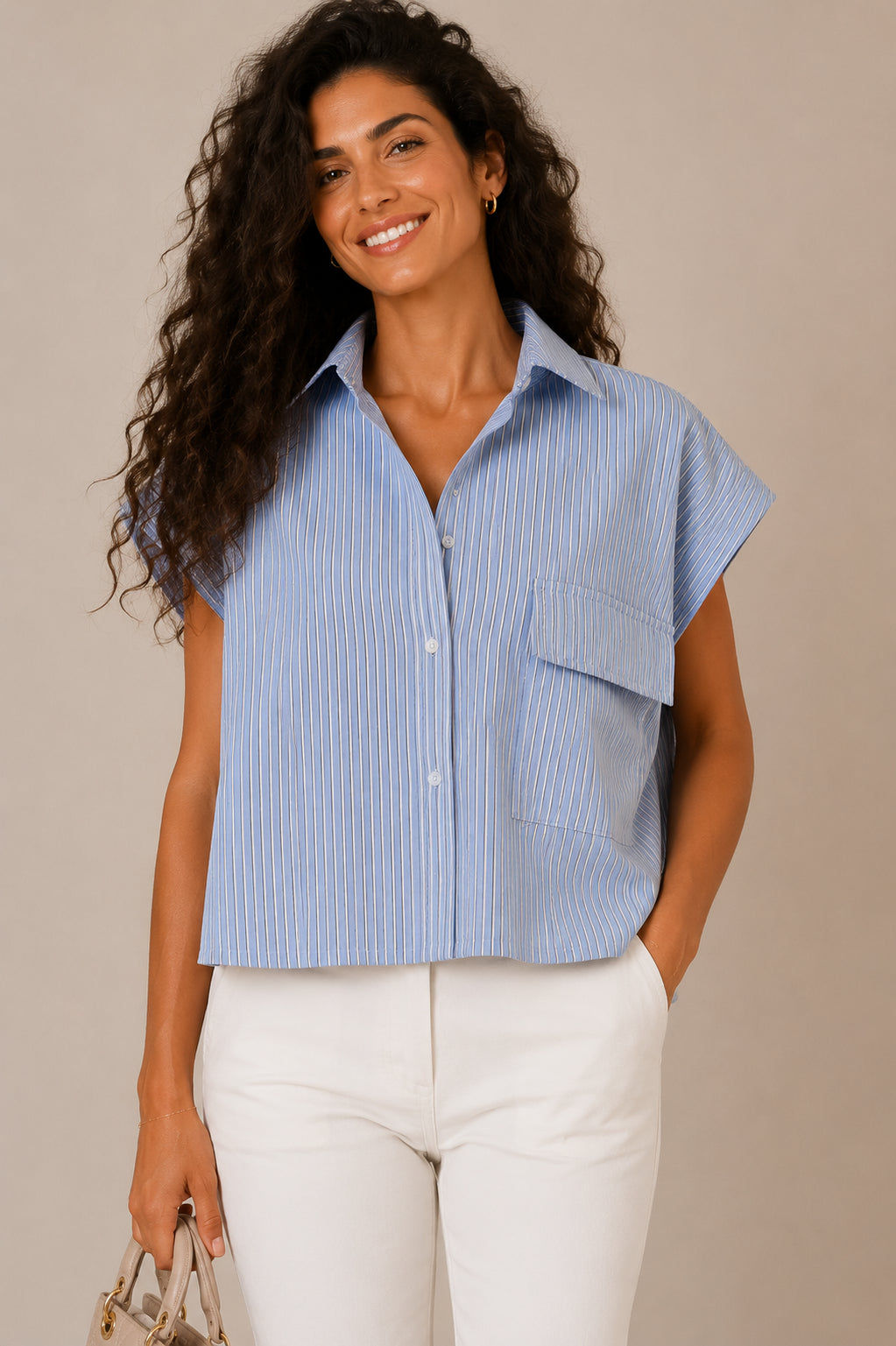 Camicia rigata con tasca - TENSIONE IN