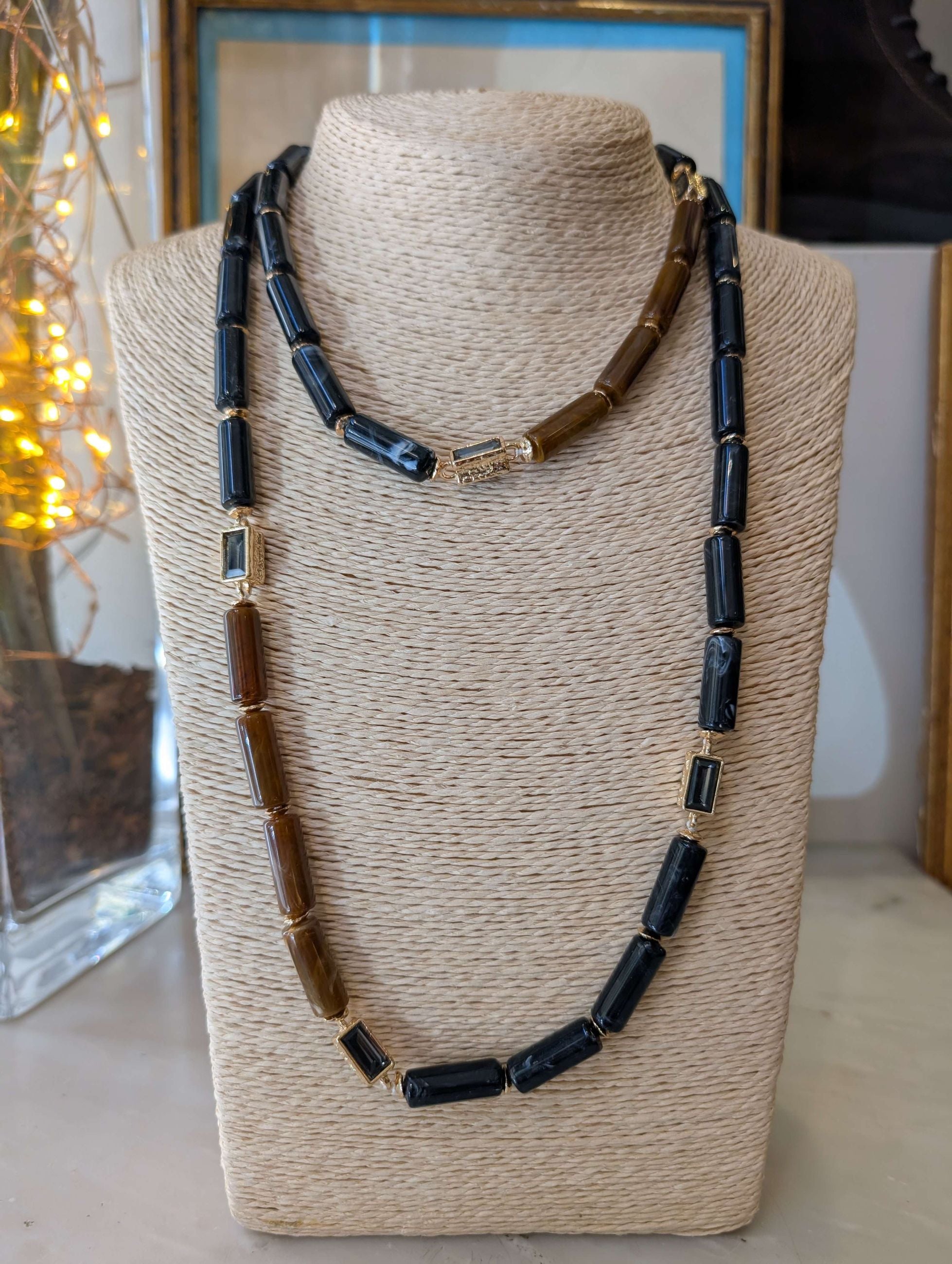 COLLANA JIL LUNGA  PIETRE BAGUETTE NERO - NALI'