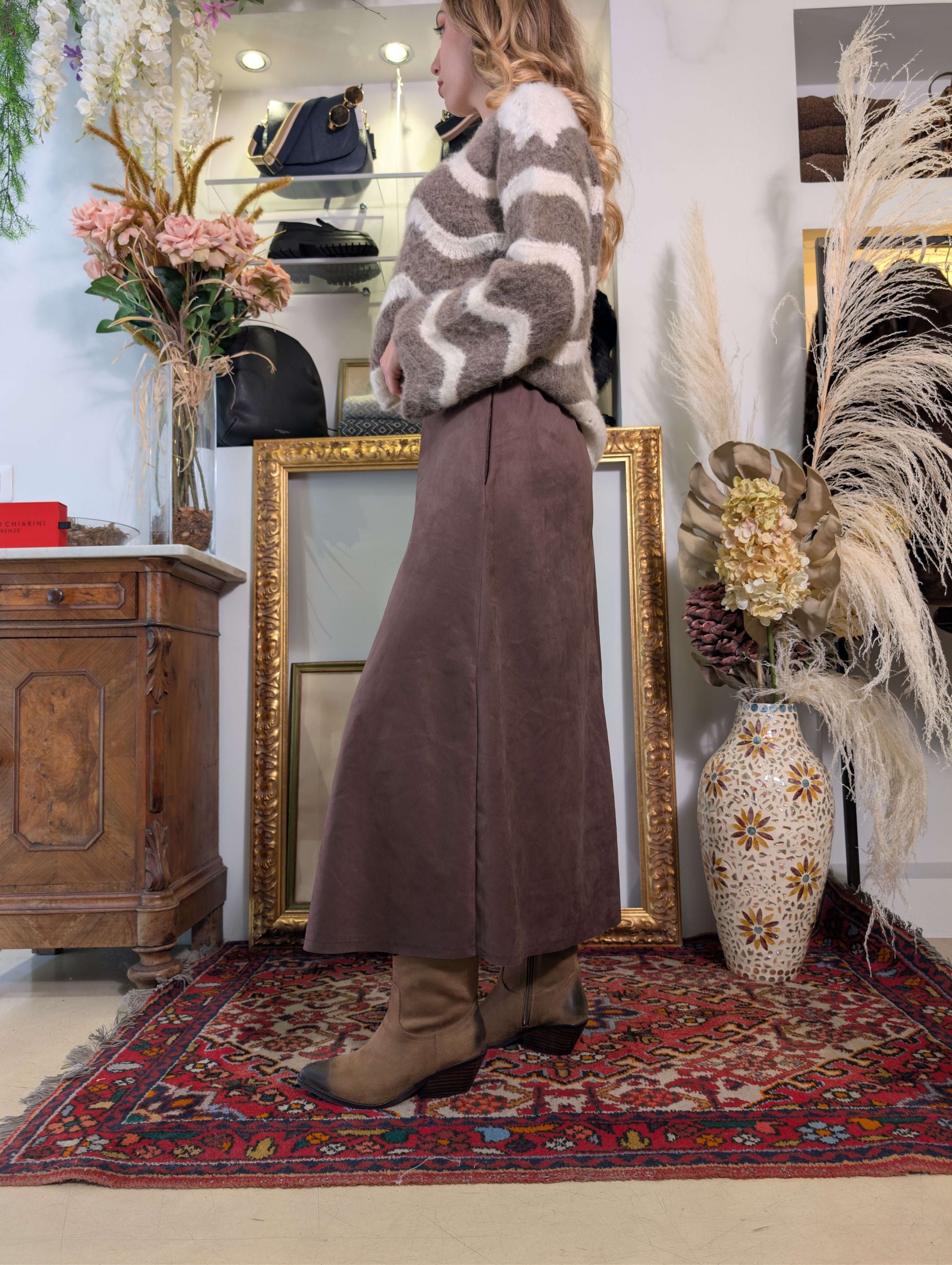 Gonna a ruota in suede moka - SHE_FLORENCE_LAB