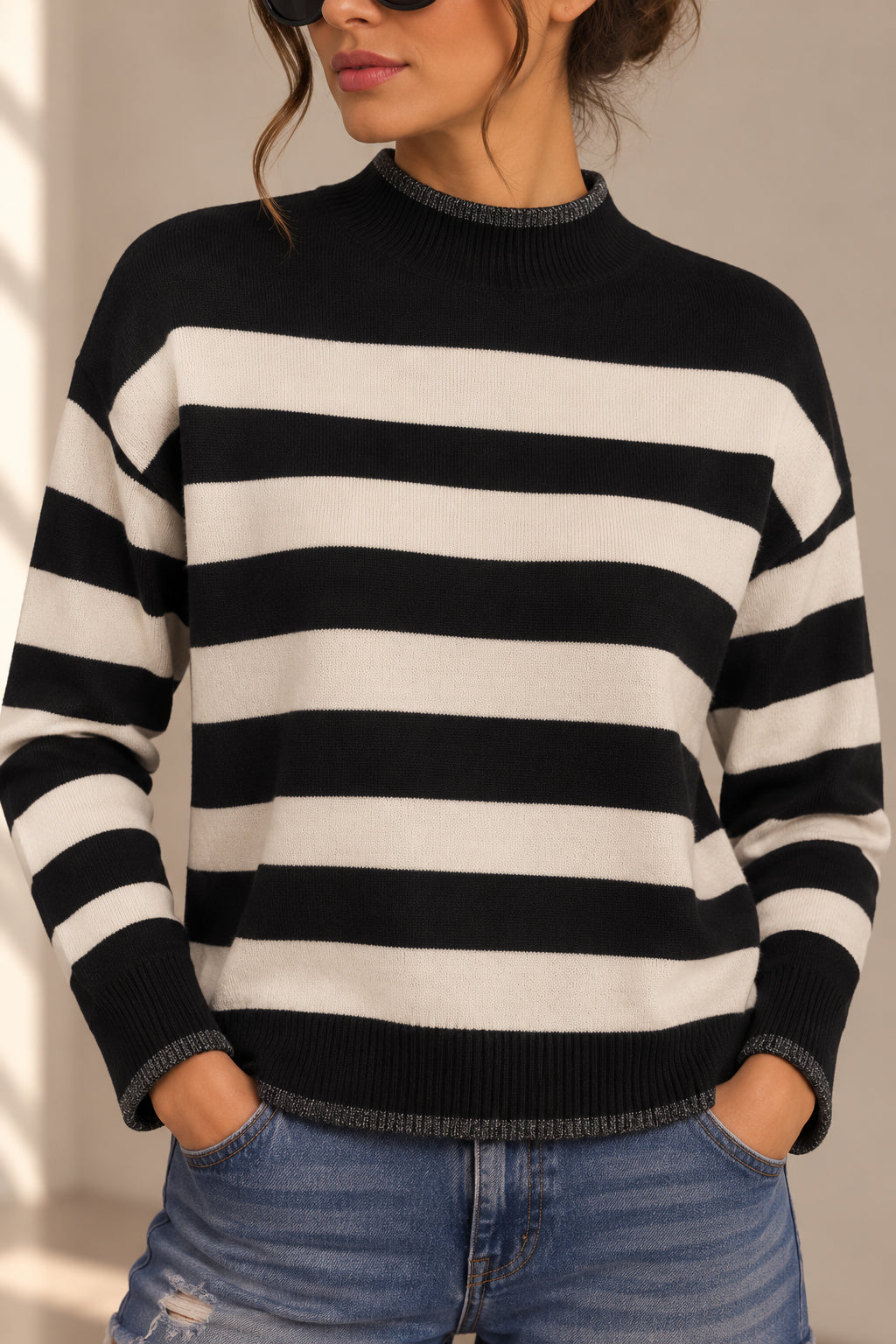 Maglia ampia rigata collo lupetto - SHE_FLORENCE_LAB