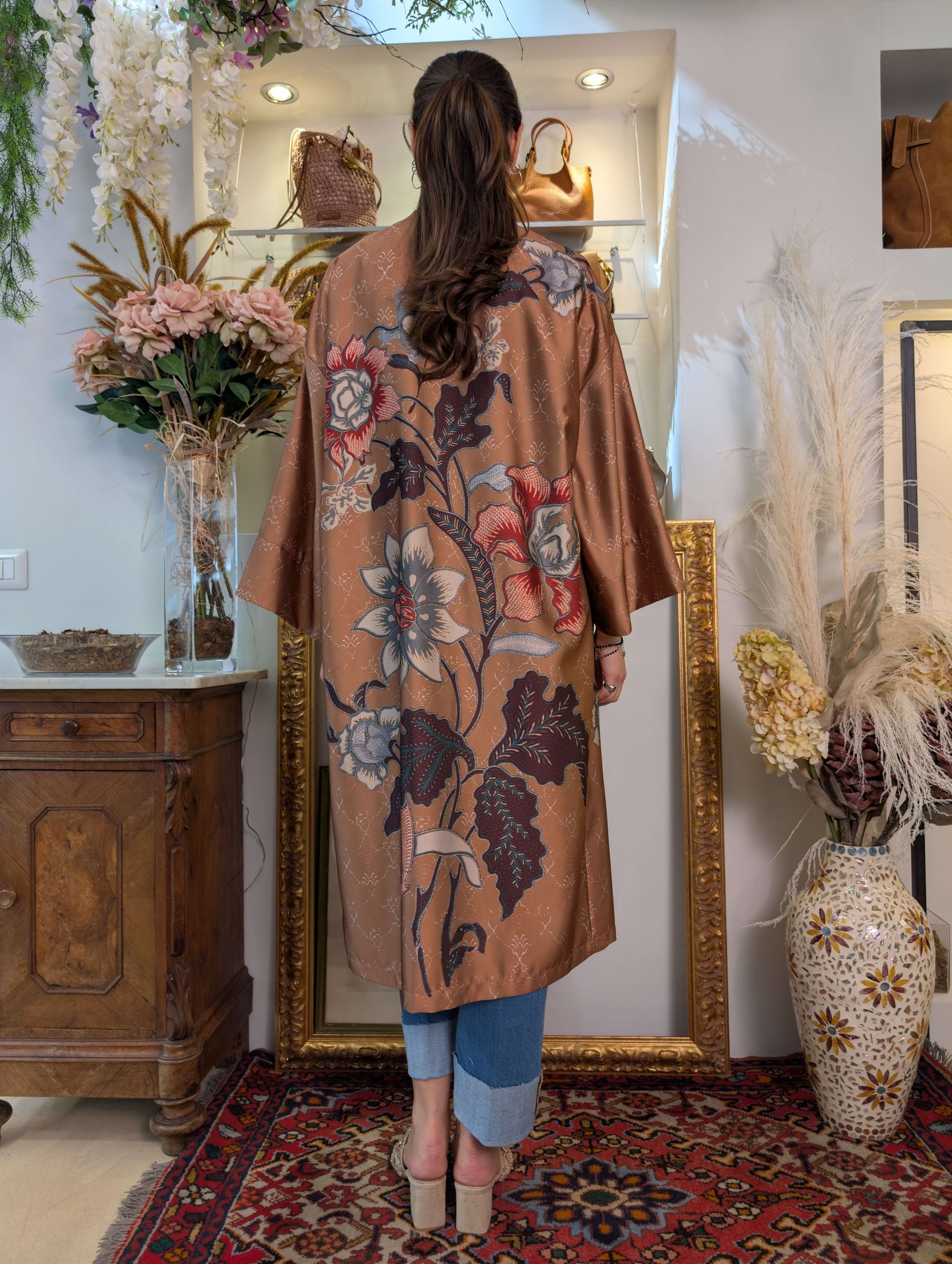 Spolverino in raso floreale con interno maculato - DIXIE