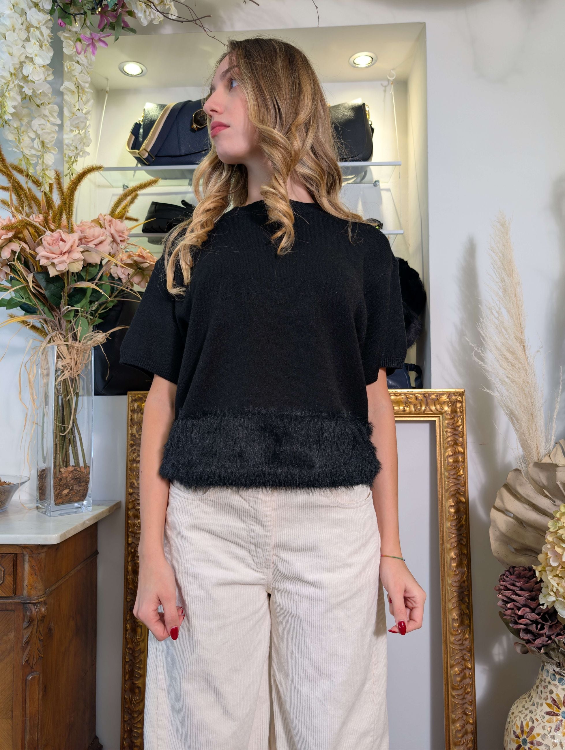 Maglia manica corta con fondo effetto pelliccia - SHE_FLORENCE_LAB