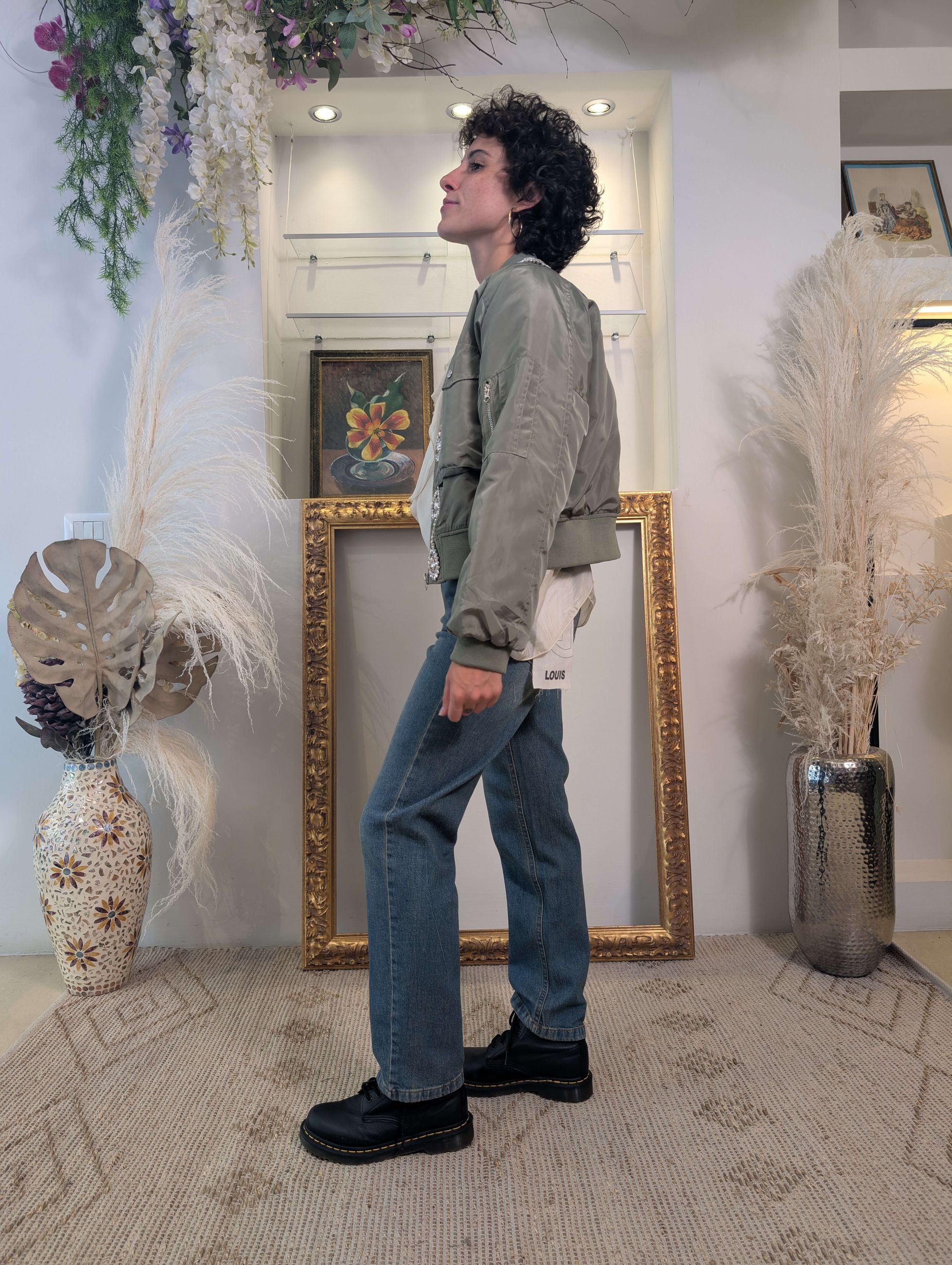 Bomber corto over in nylon con strass - TENSIONE IN