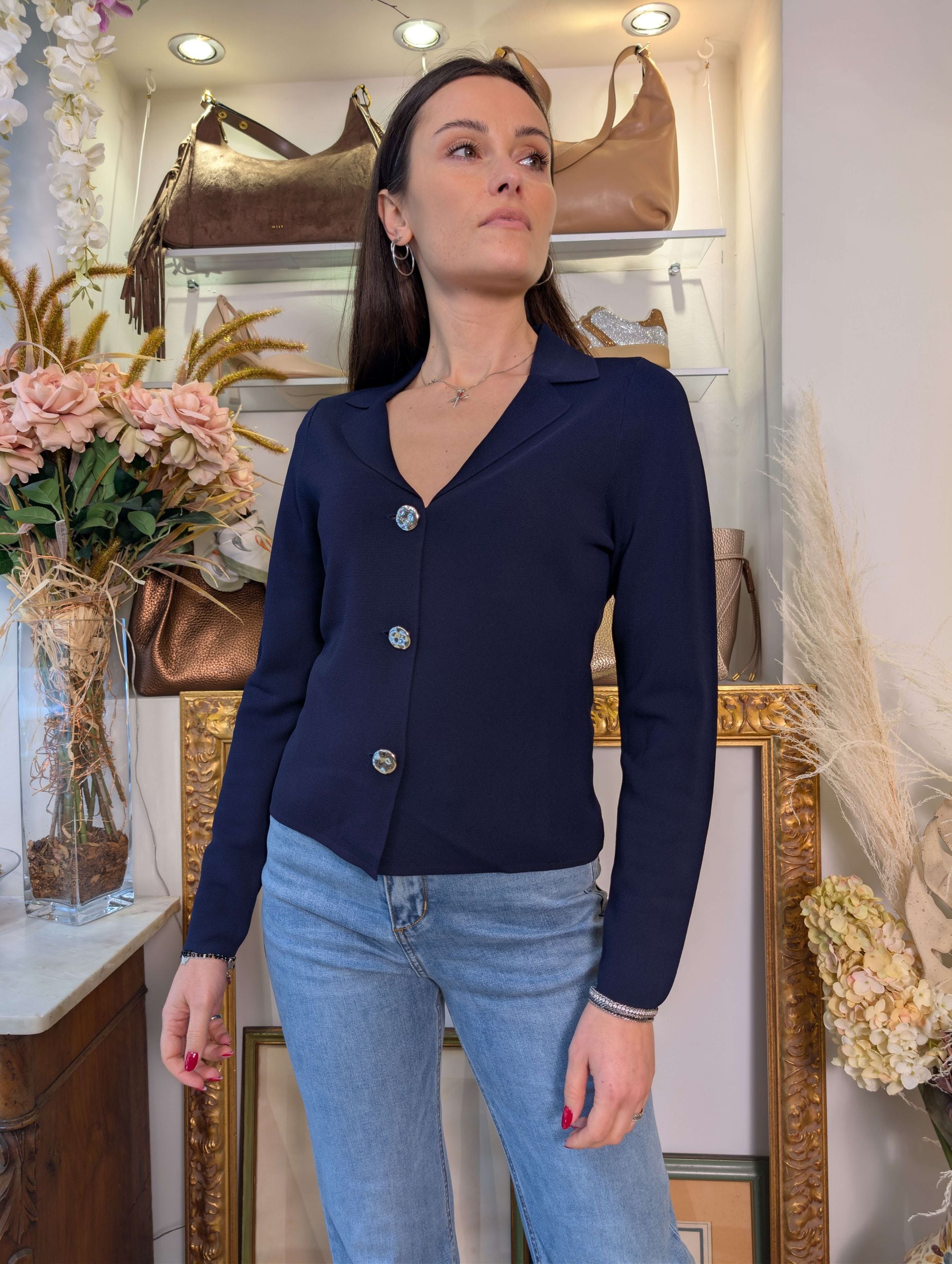 Blazer in maglia stoffa con bottoni silver - SHE_FLORENCE_LAB