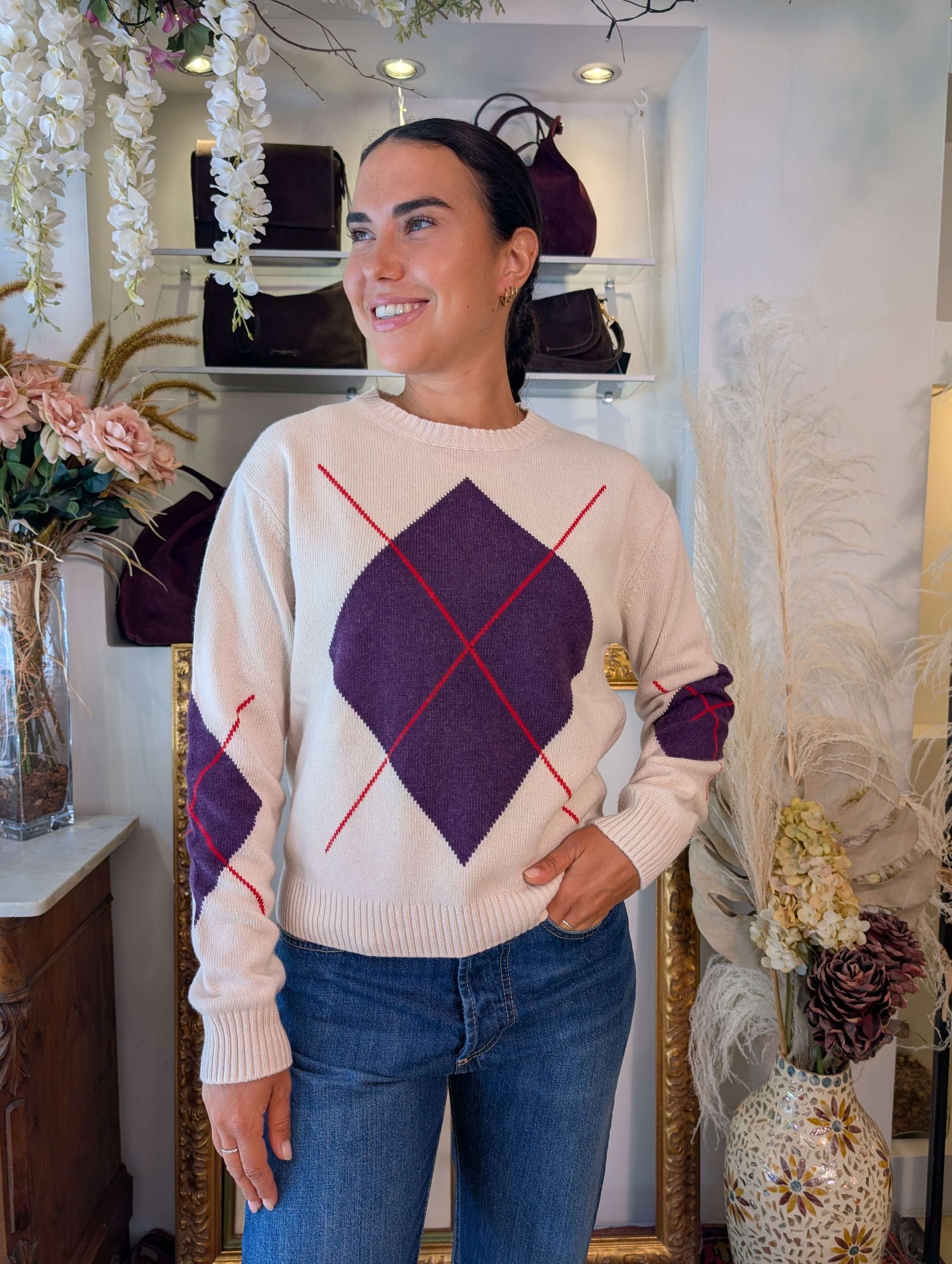 Maglia misto cachemire rombi ad intarsio - TENSIONE IN