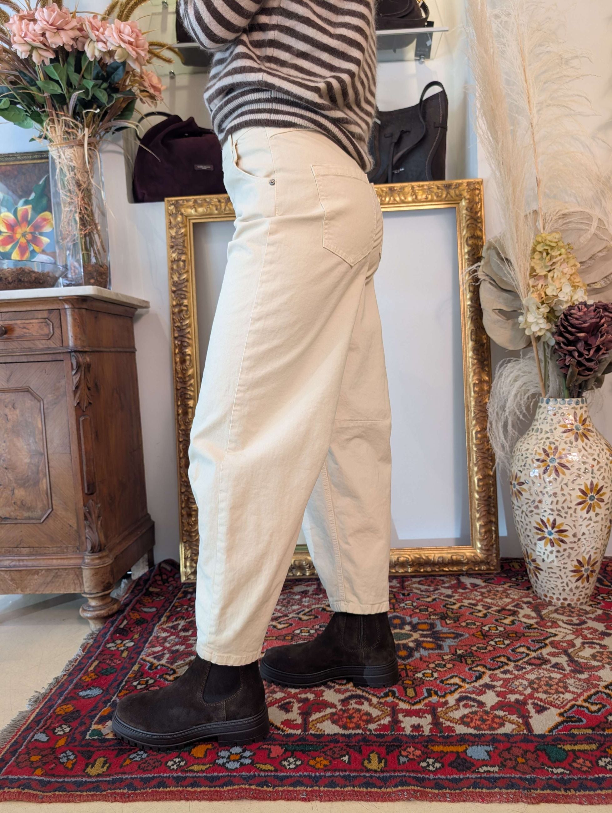 Panta barrel in gabardina elasticizzata - PLEASE