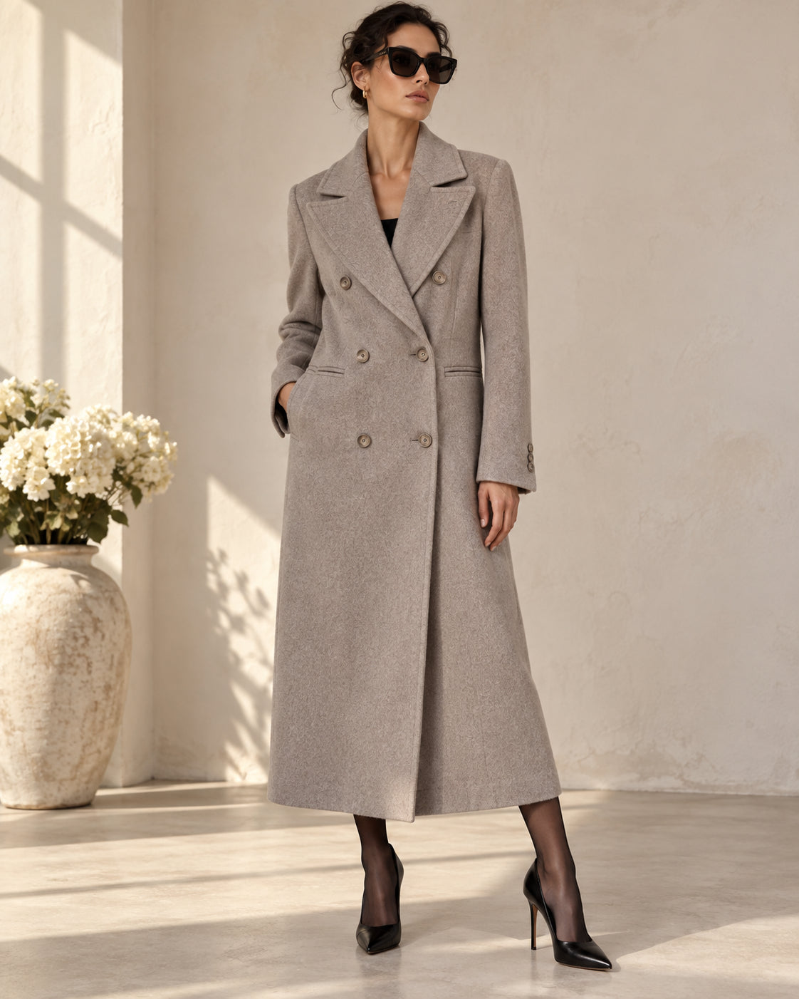 Cappotto Sartoriale Doppiopetto con Collo Faux Fur Staccabile - HAVE ONE