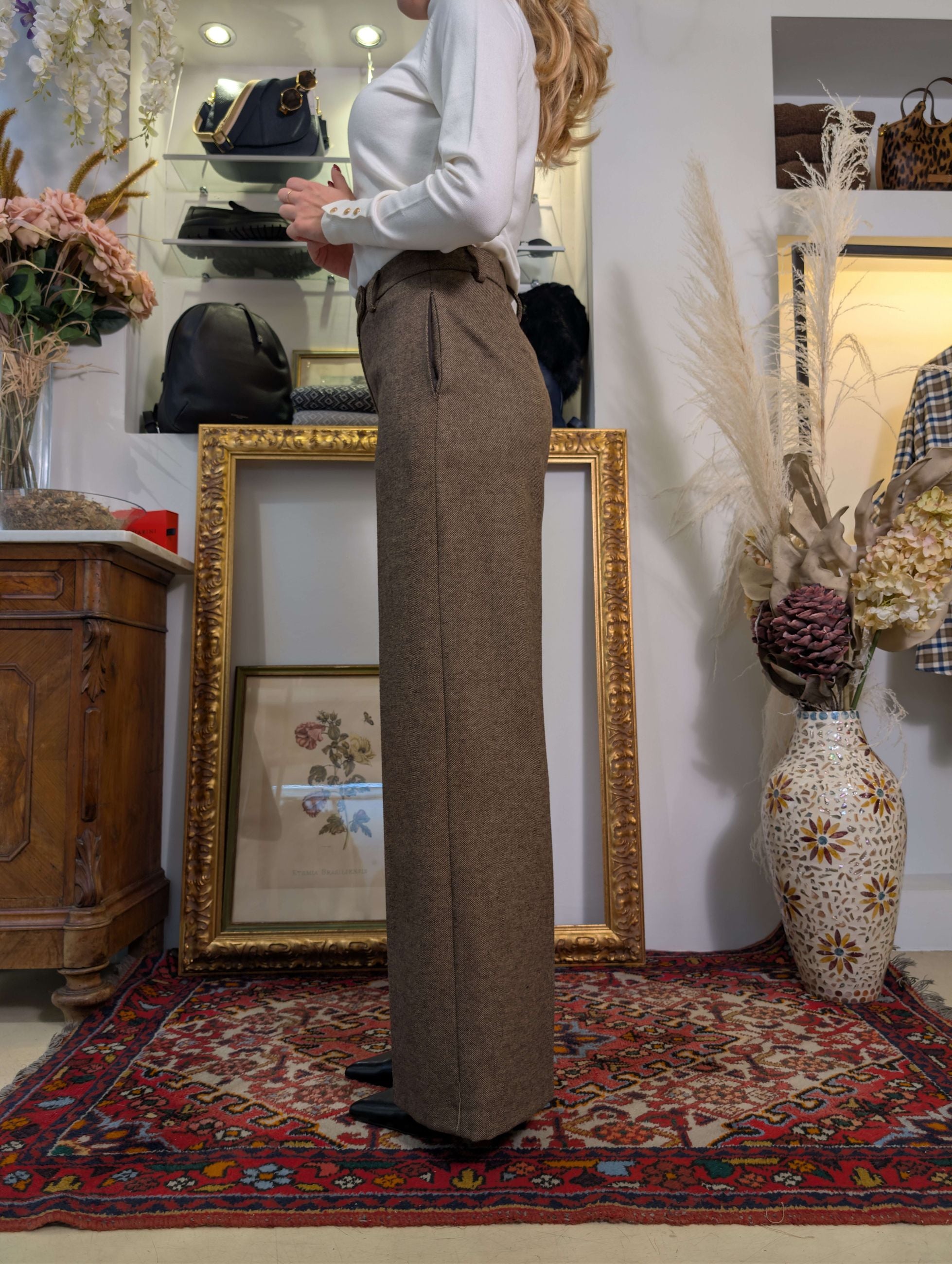 Pantalone palazzo in light tweed - TENSIONE IN