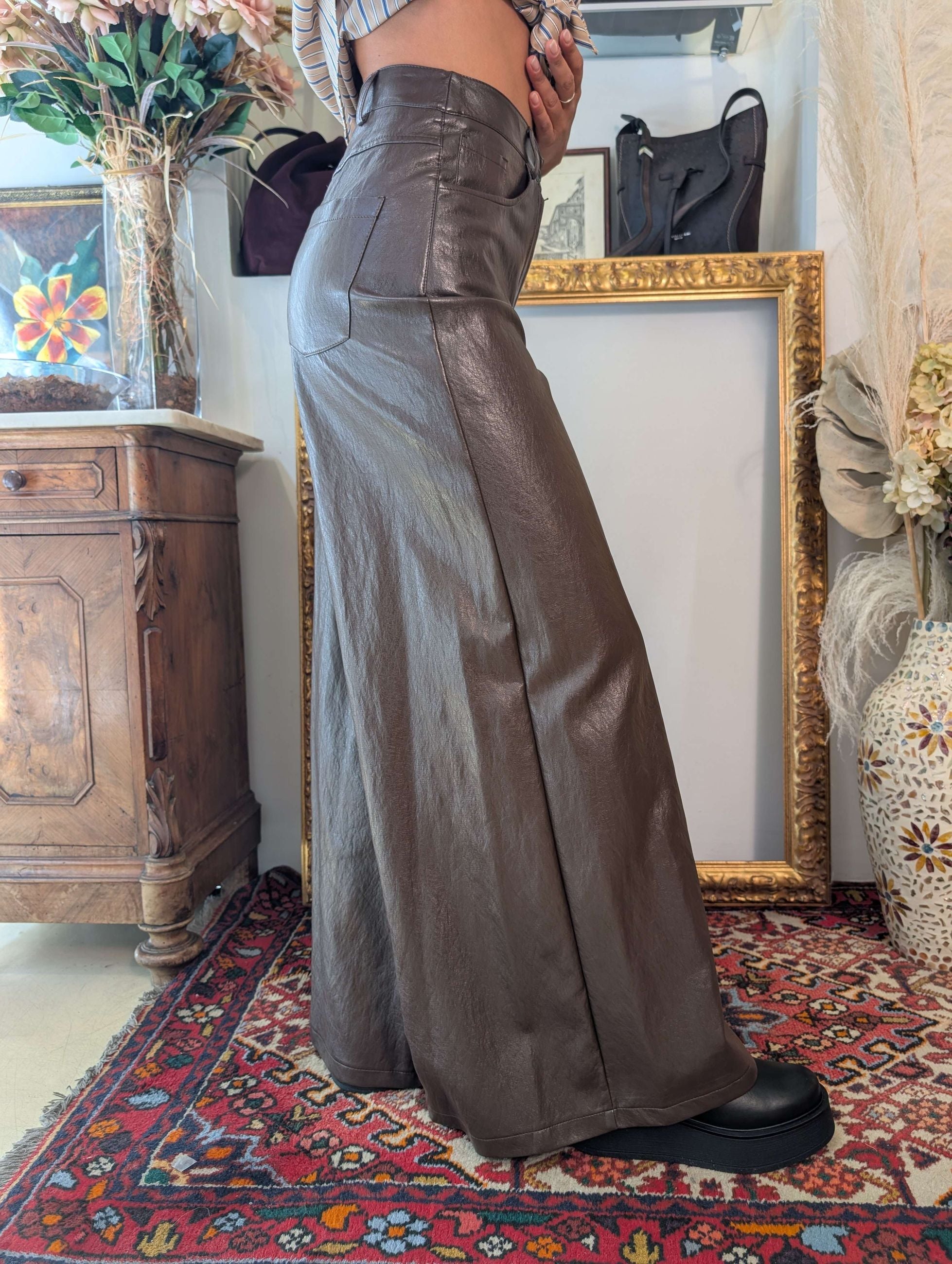 Pantalone wide leg effetto pelle - HAVE ONE
