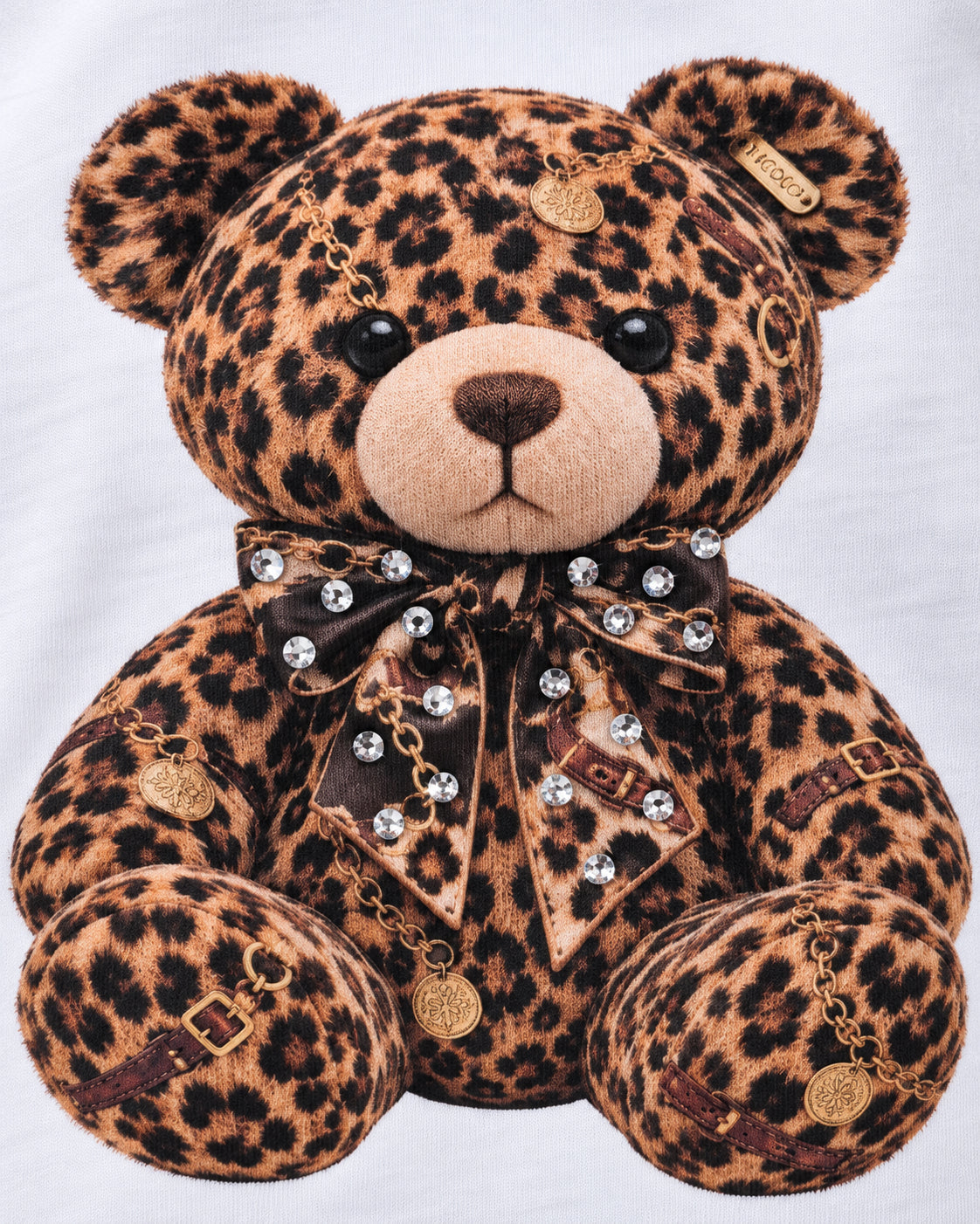 T-shirt oversize con orsetto animalier e strass - VICOLO