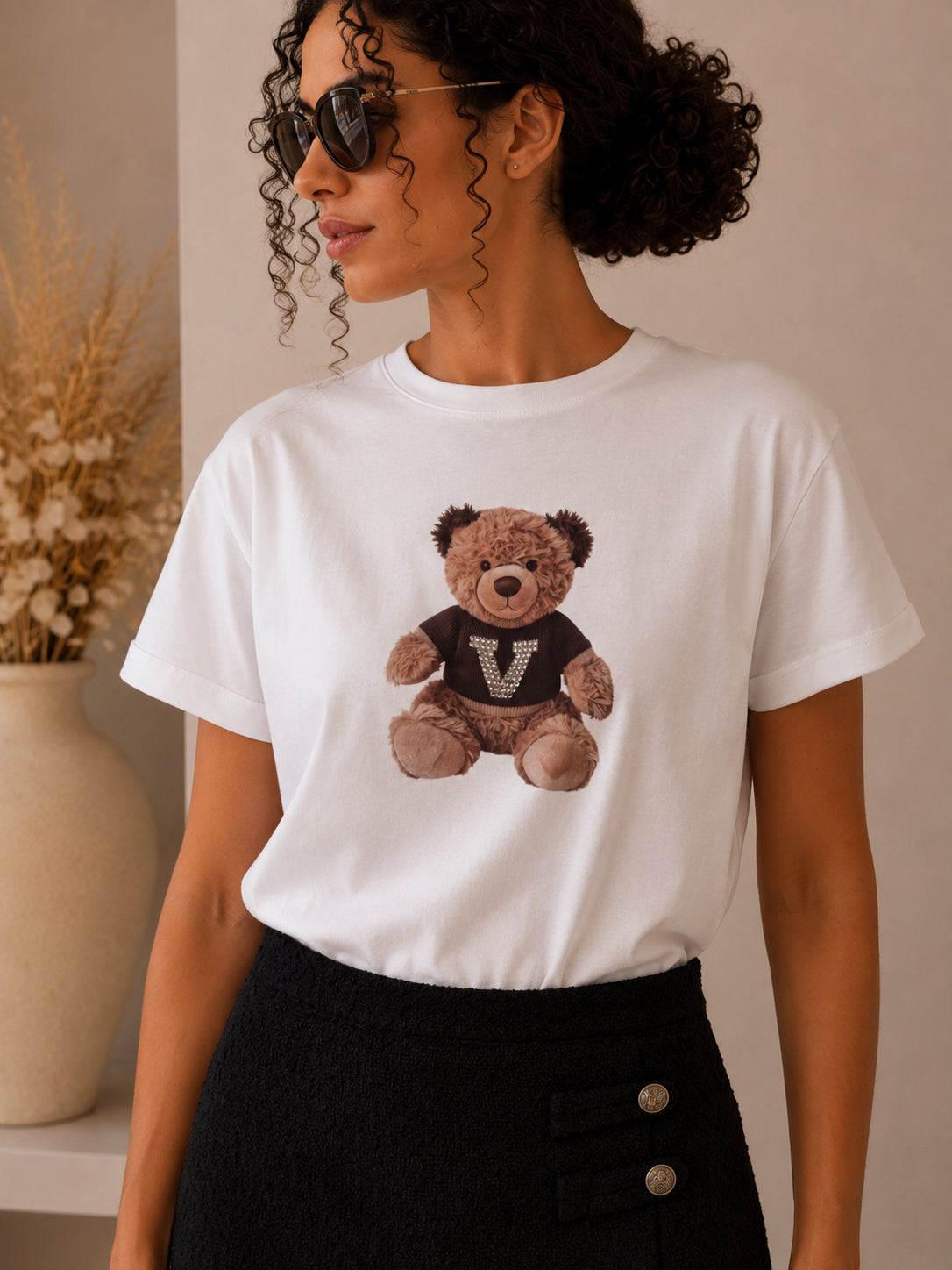 T-shirt con stampa orsetto e dettagli strass - VICOLO