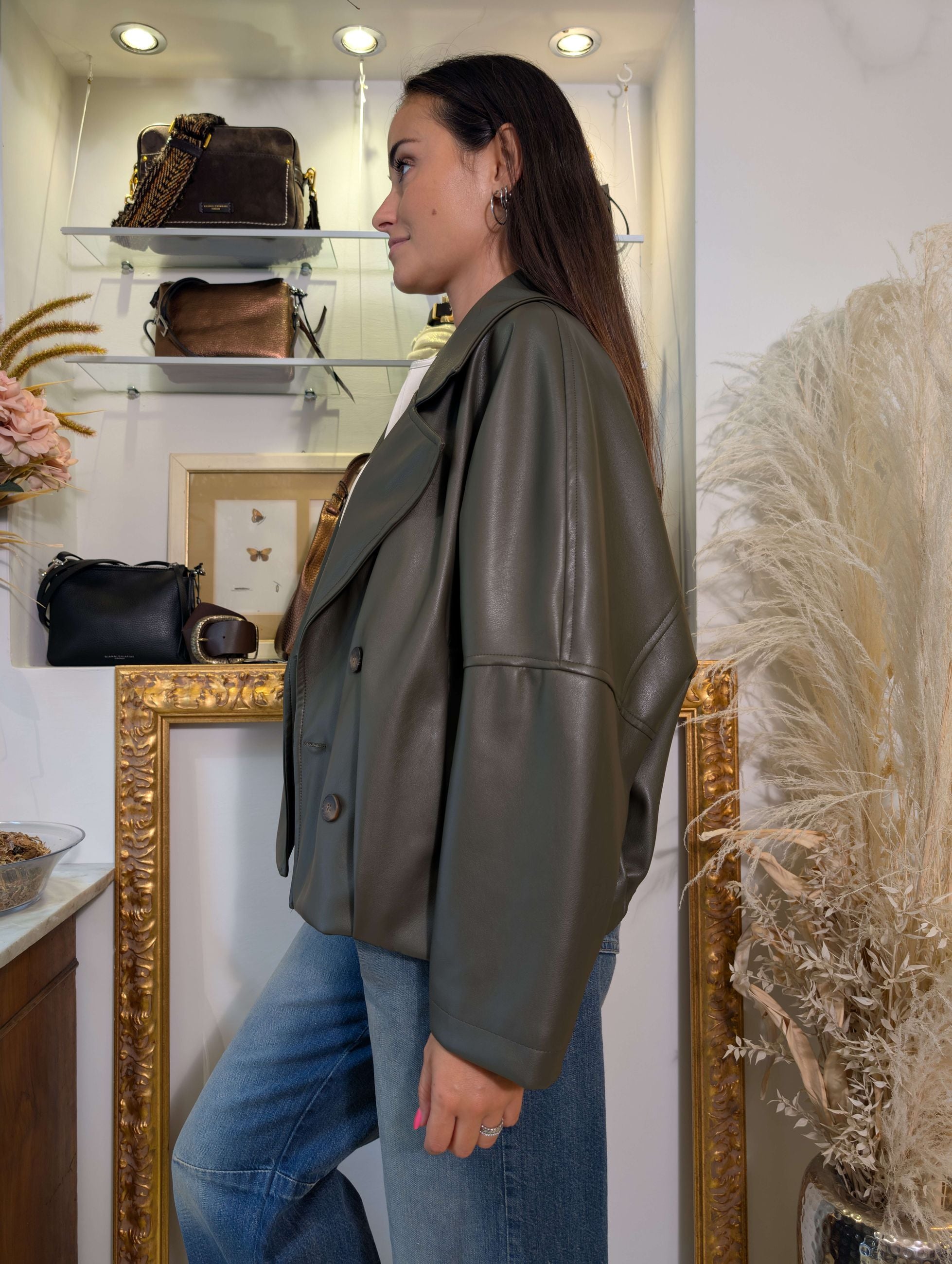 Bomber oversize in pelle sintetica verde militare - HAVE ONE