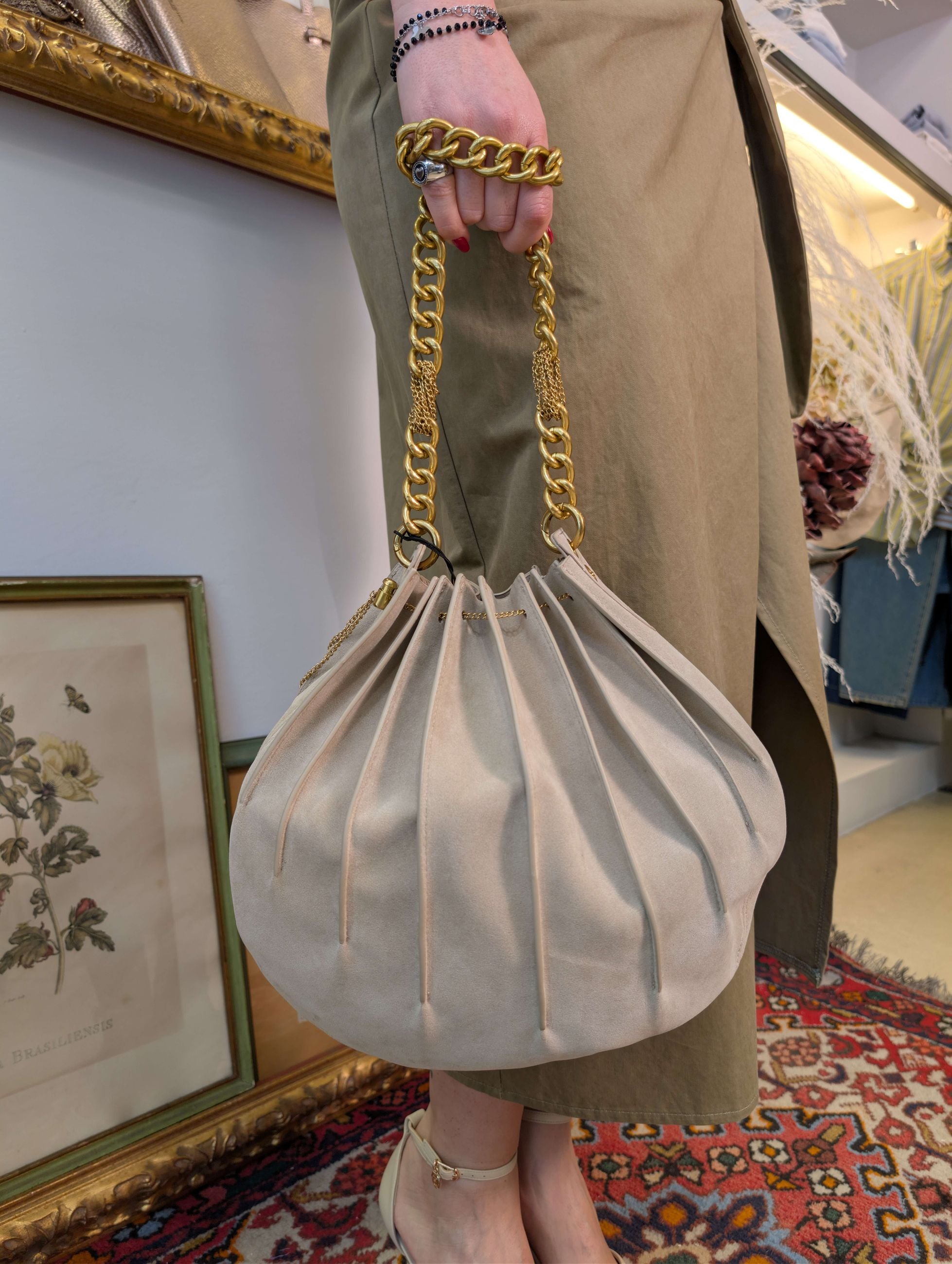 BORSA EVISSA A SPALLA SCAMOSCIATA BEIGE - NALI'