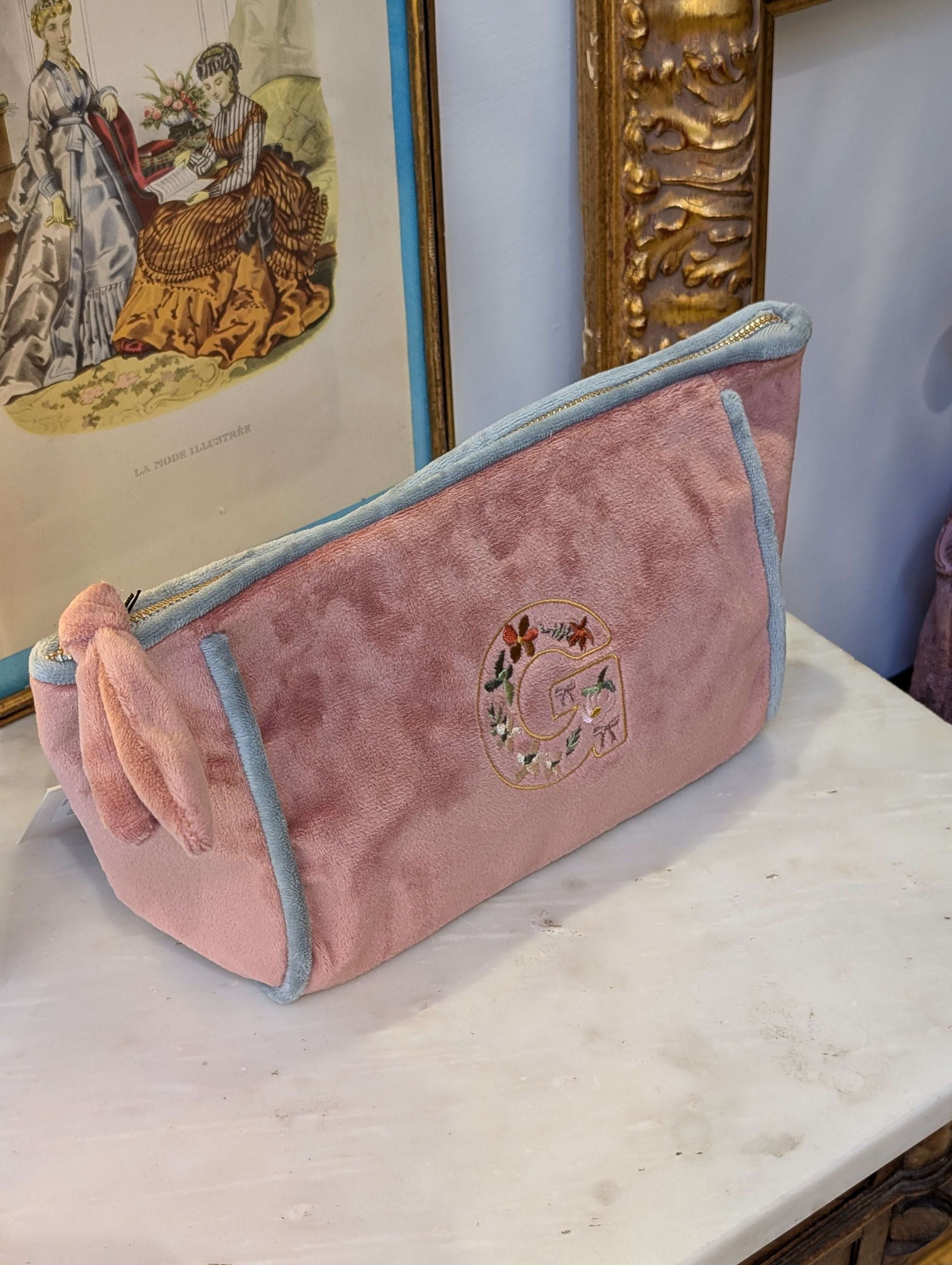 POUCH EMBROIDERY LETTERA G ROSA/GRIGIO - NALI'