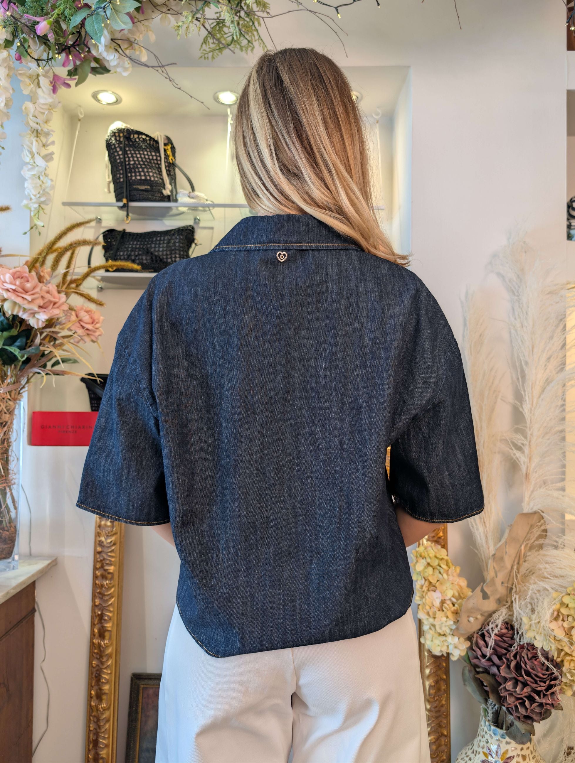 Blusa scollo polo in chambray - PLEASE