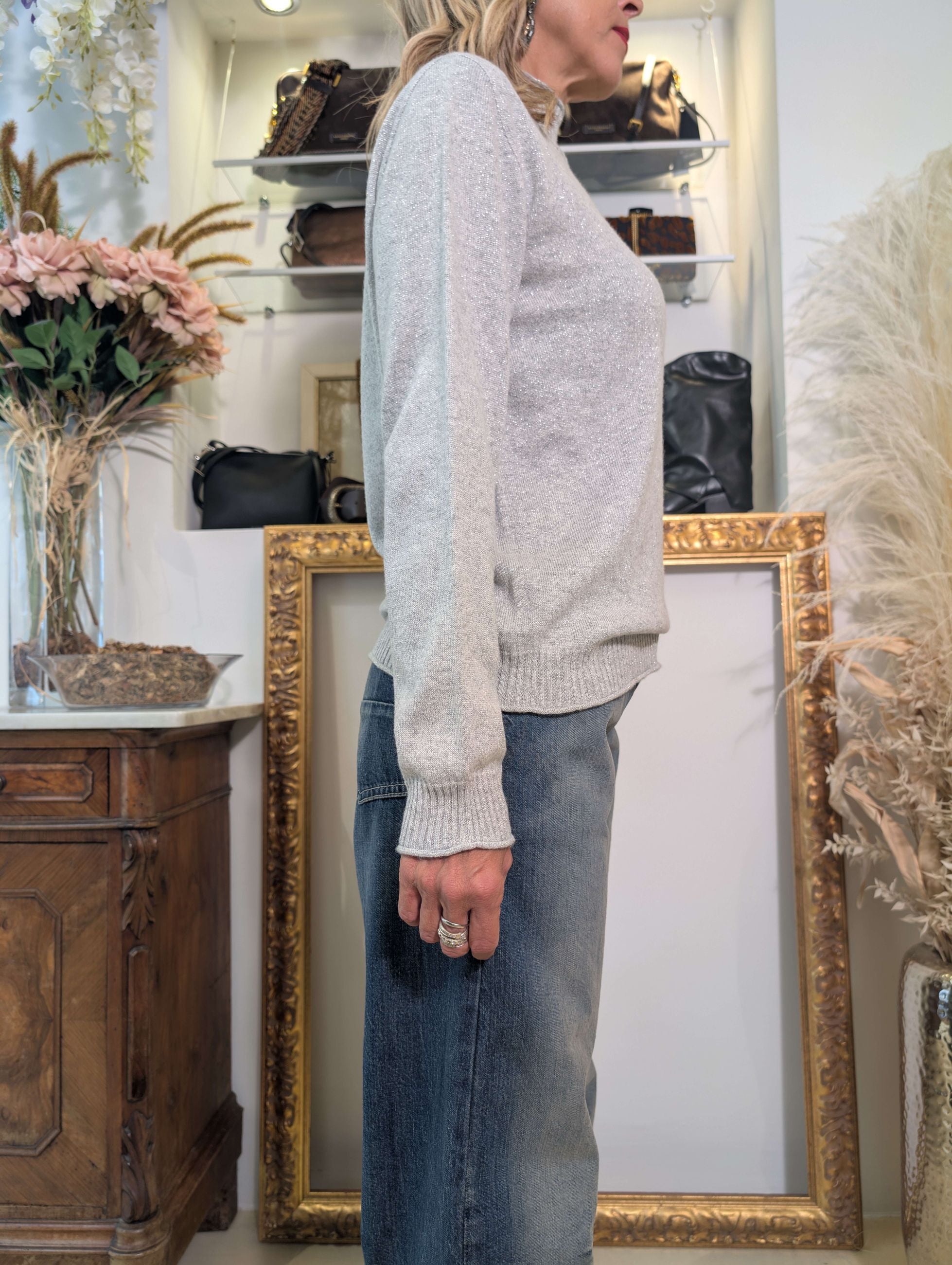 Maglia integrale scollo cratere con lurex - Sandro Ferrone