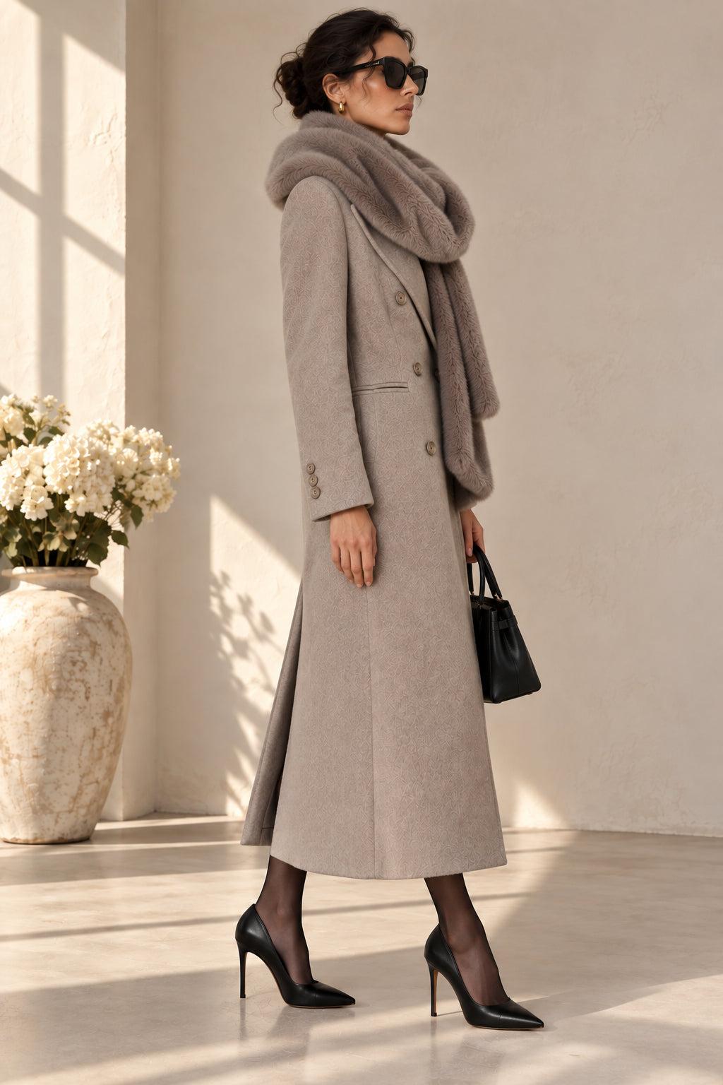 Cappotto Sartoriale Doppiopetto con Collo Faux Fur Staccabile - HAVE ONE