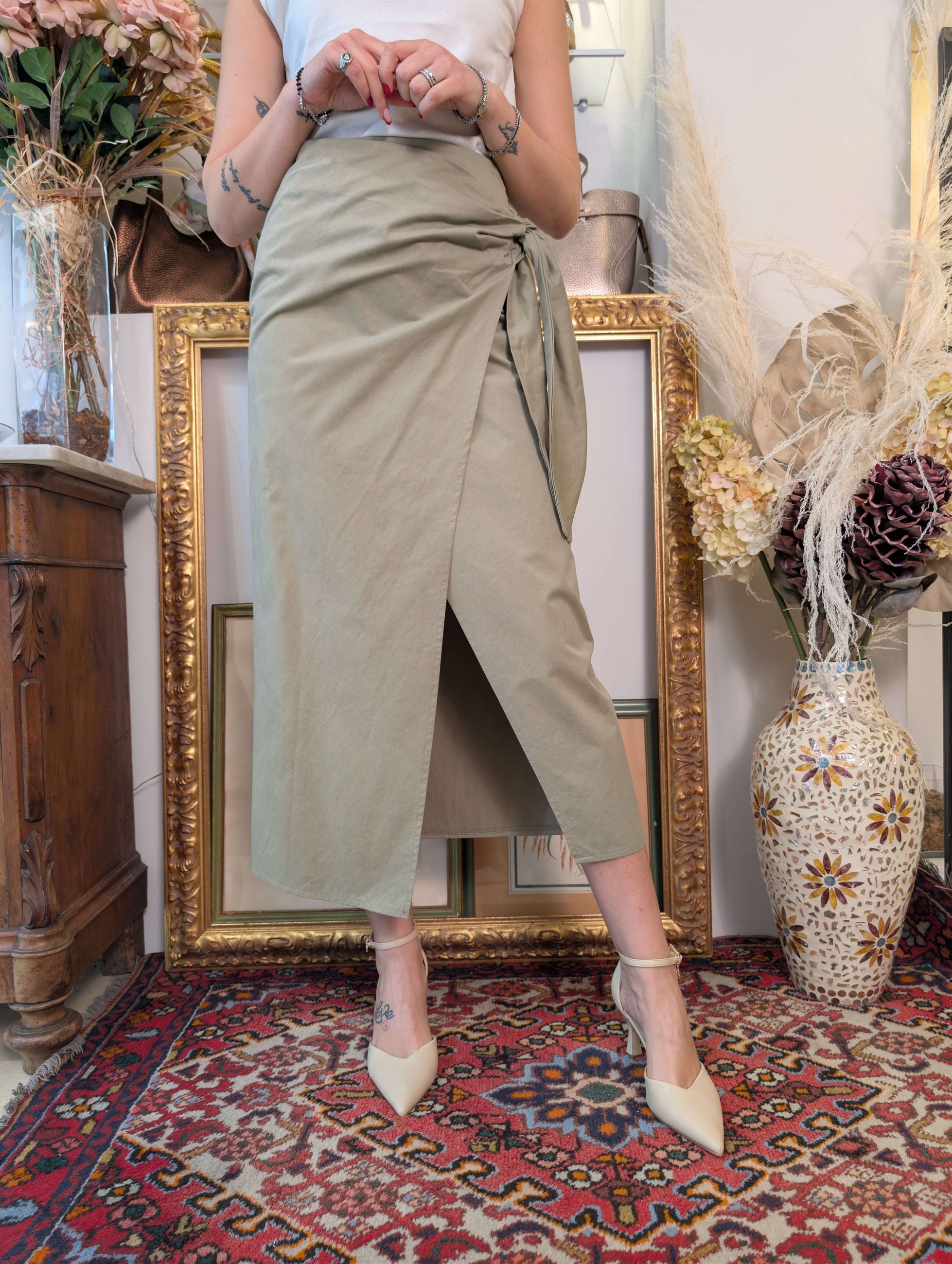 Gonna pareo in gabardina di cotone - TENSIONE IN