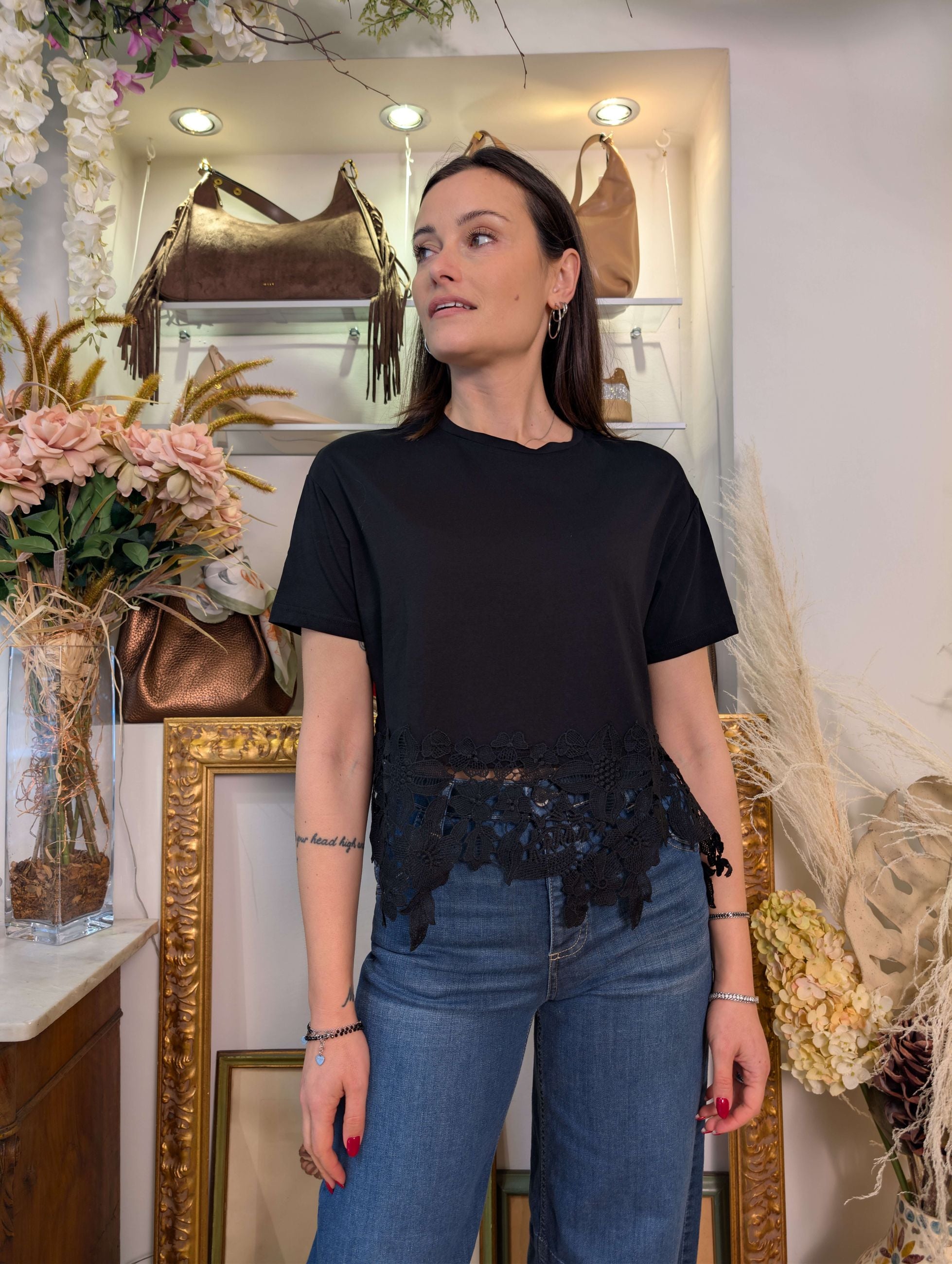Blusa in cotone con pizzo macramé Le Sarte del Sole - LE SARTE DEL SOLE