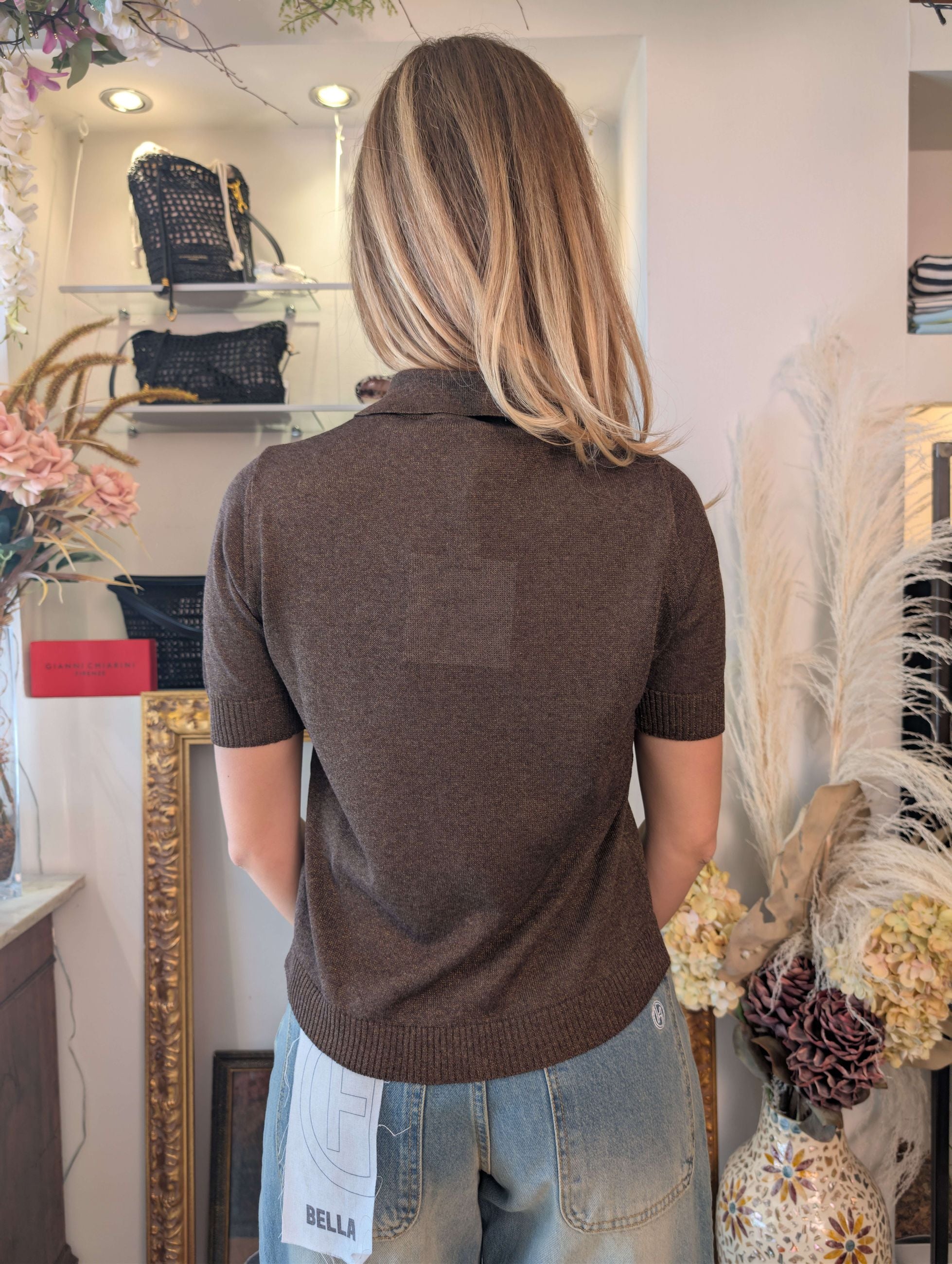 Polo in lurex con spilla - TENSIONE IN