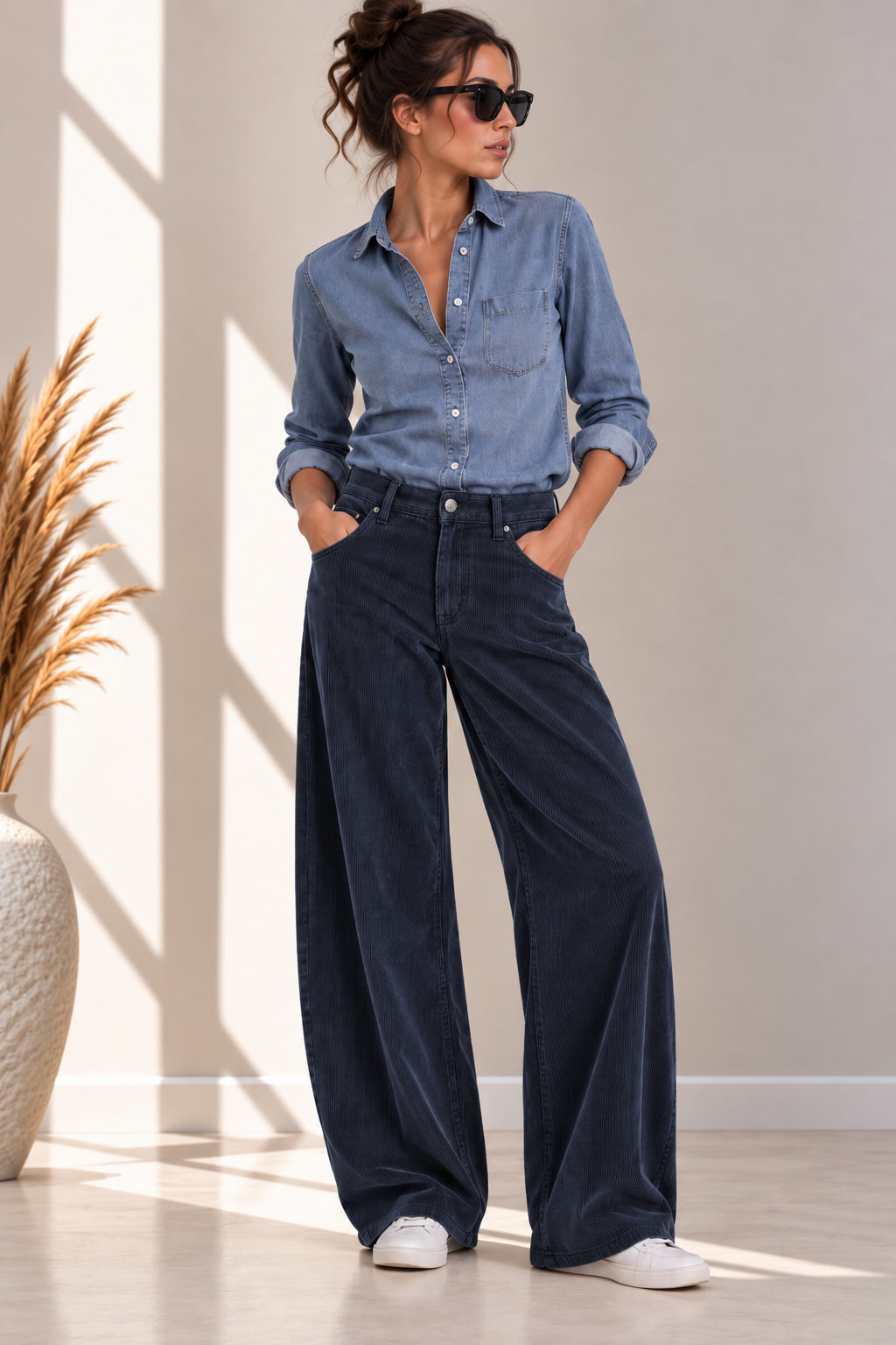Pantalone wide leg in velluto a coste - PLEASE