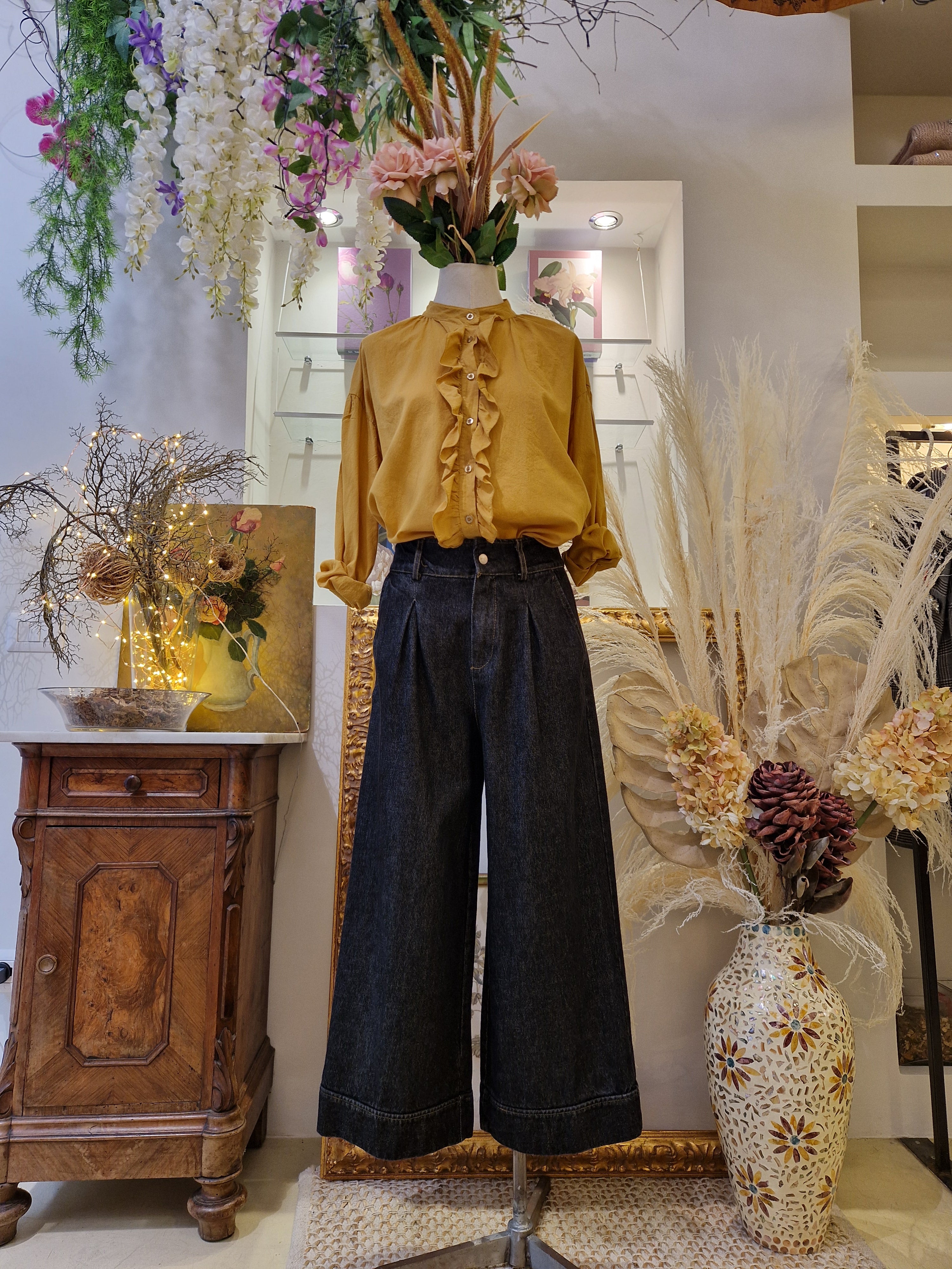 Pantalone natural  black denim - SHE_FLORENCE_LAB