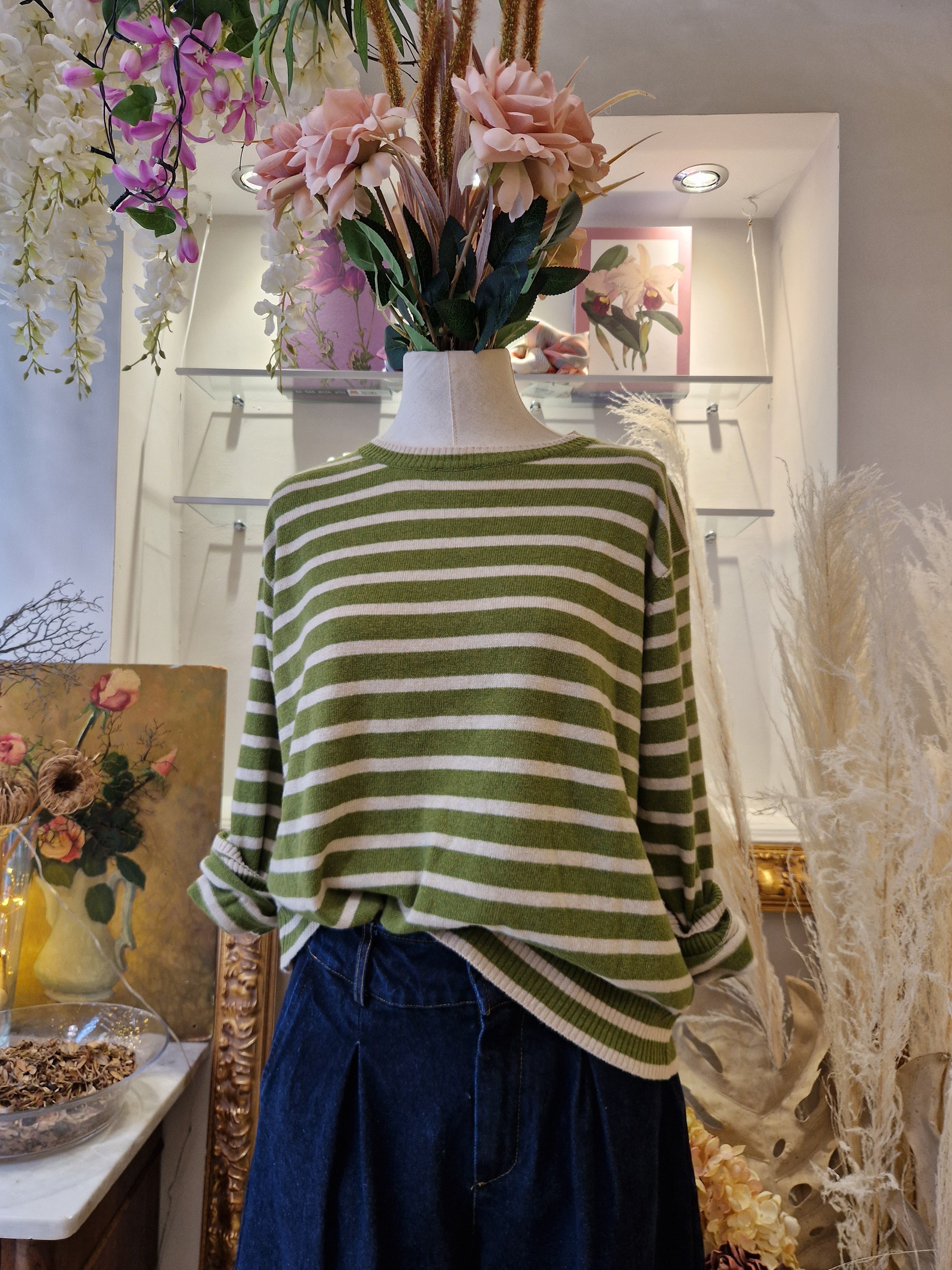 Maglia cachemire blend verde righe SHE_FLORENCE_LAB