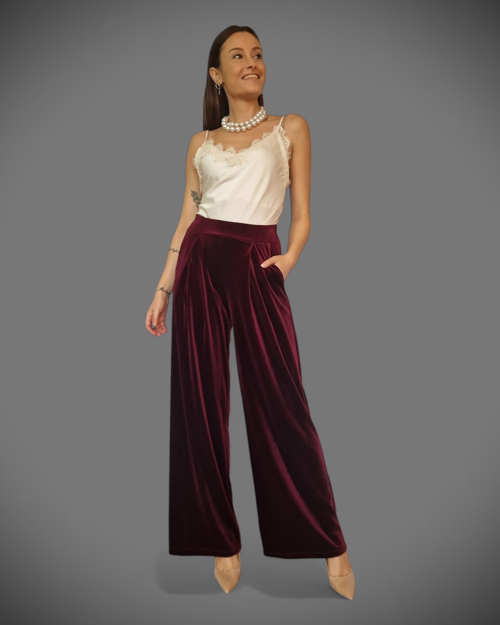 Pantalone bordeaux smooth velvet - TENSIONE IN