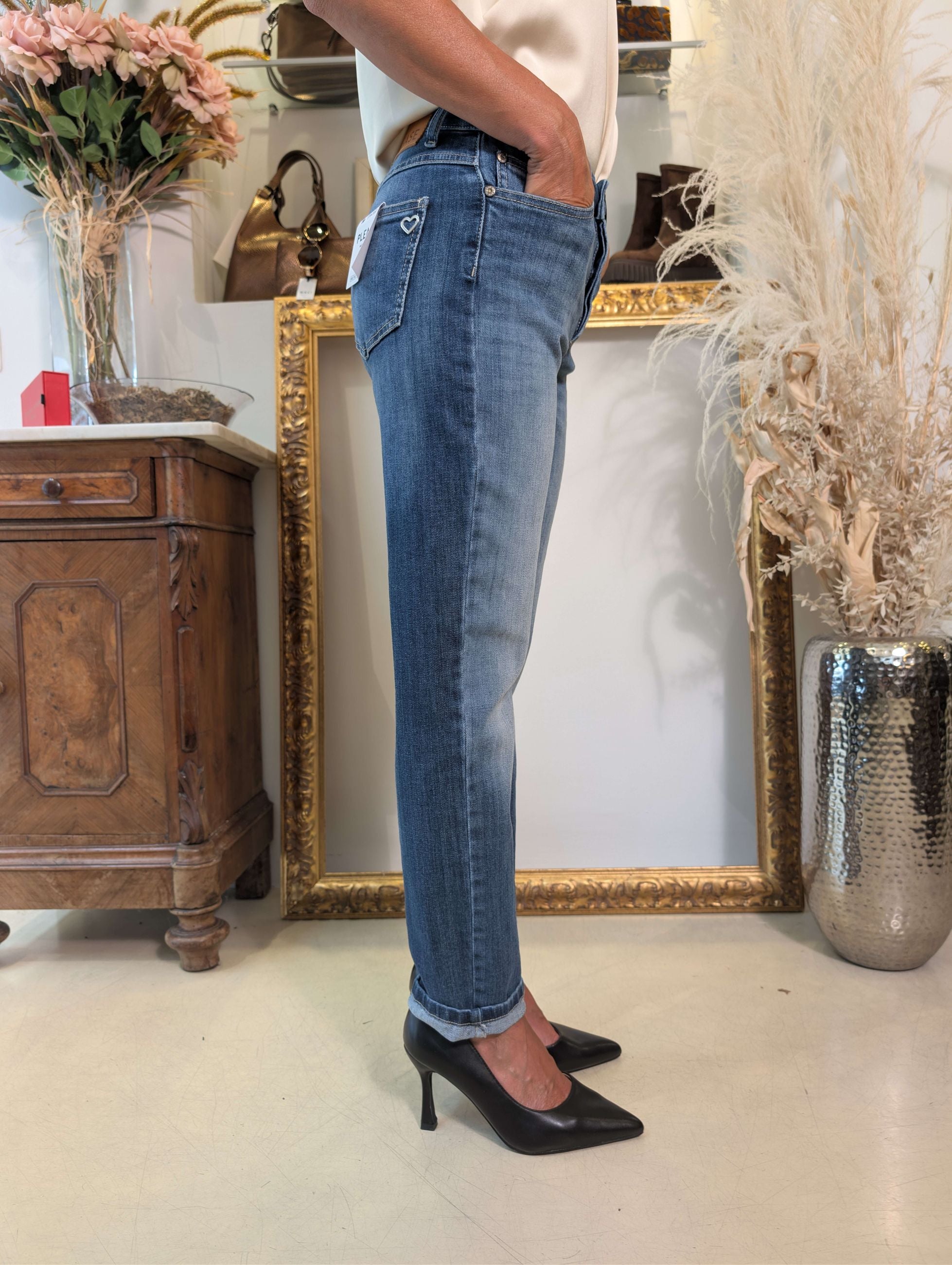 Panta in denim elasticizzato straight leg - PLEASE