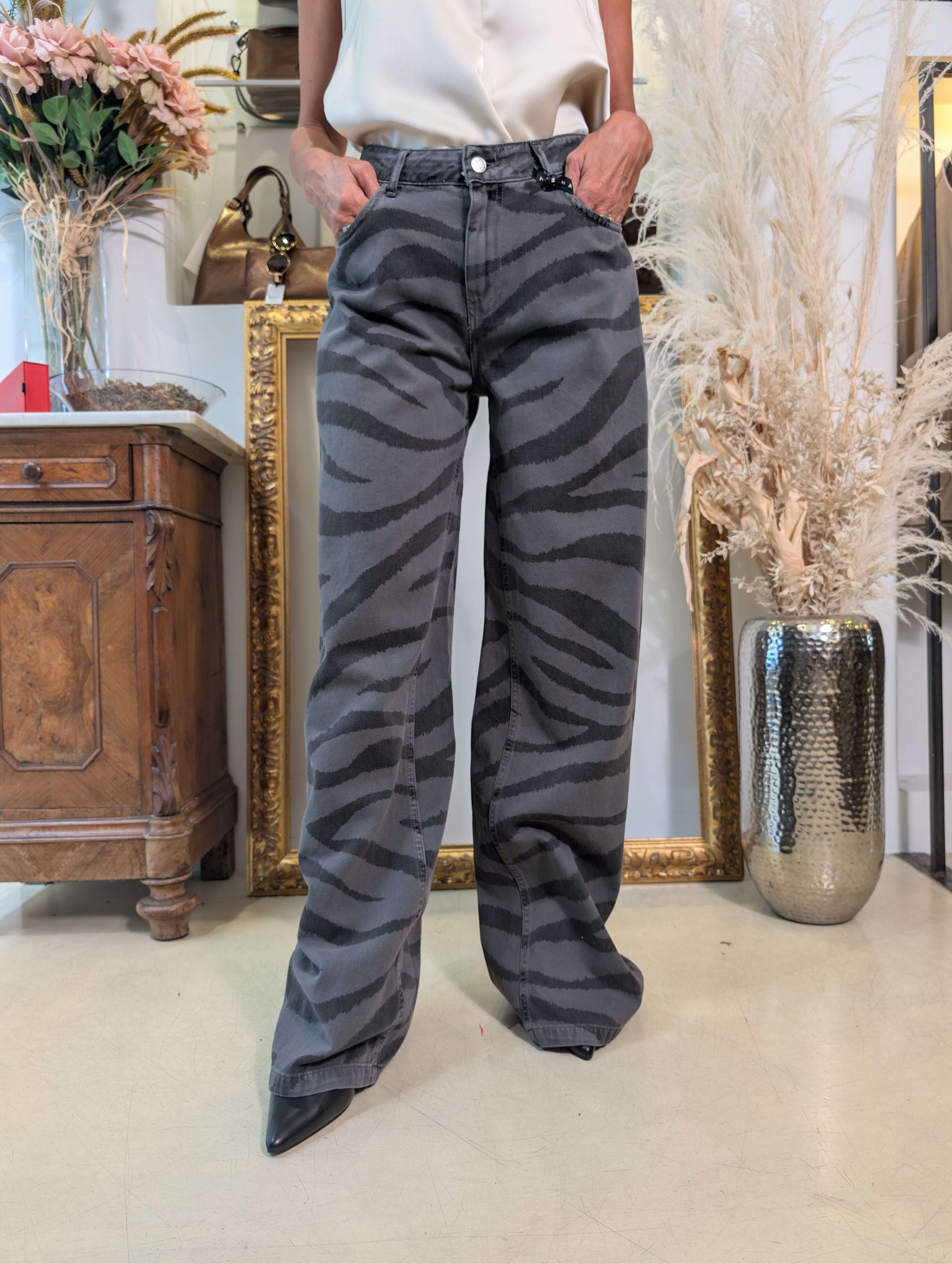 Pantalone Palazzo in Denim Stampa Zebra – Modello Ketty - HAVE ONE