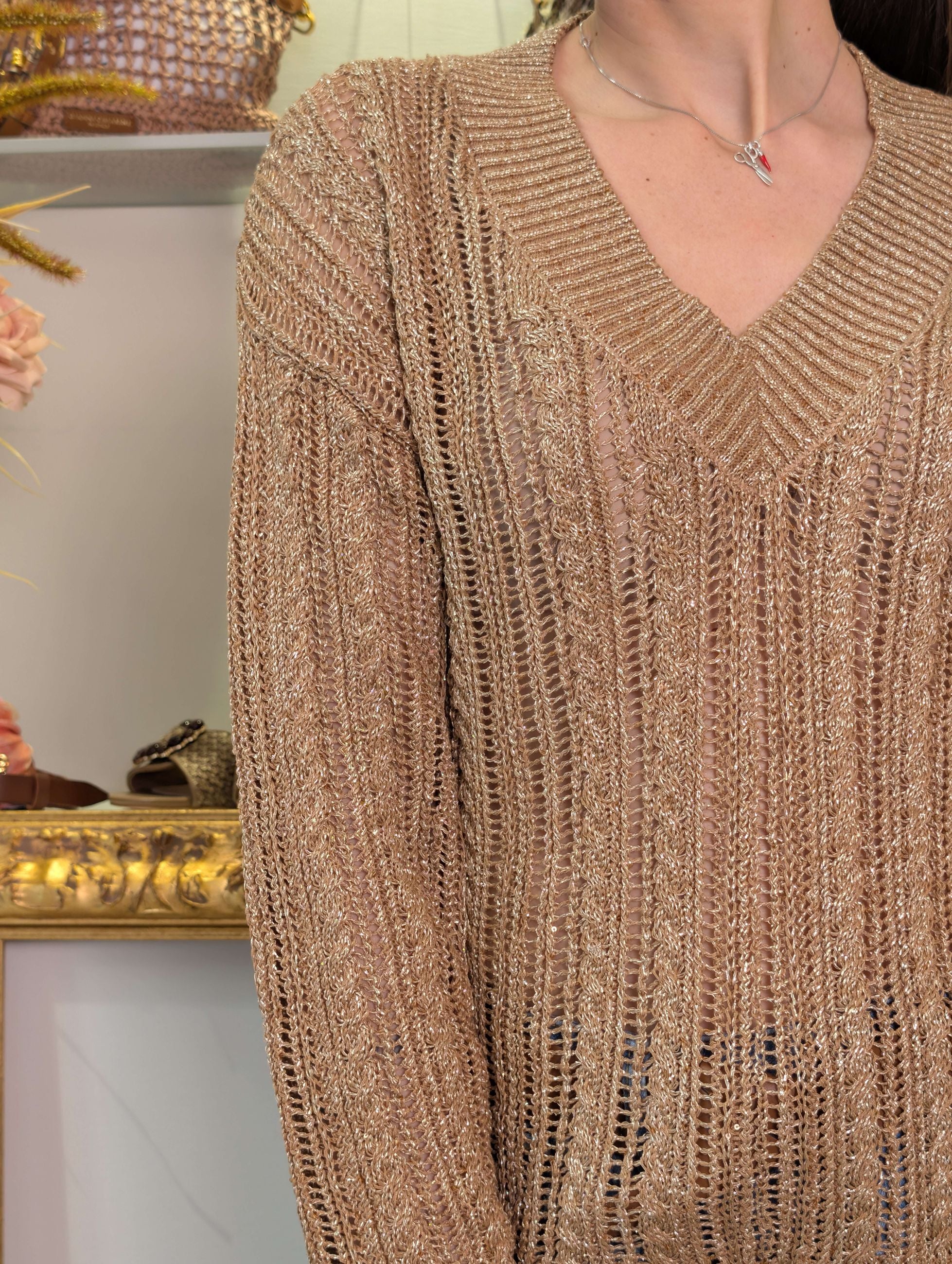 Maglia scollo a V con trafori e lurex - MARKUP DONNA
