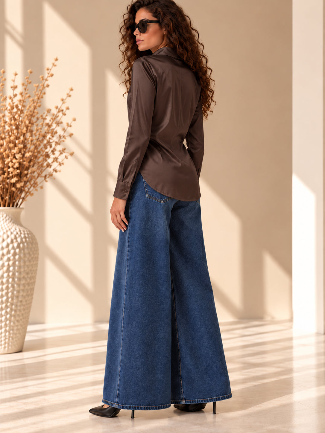 Camicia in raso di viscosa stretch con collo a punta - SHE_FLORENCE_LAB