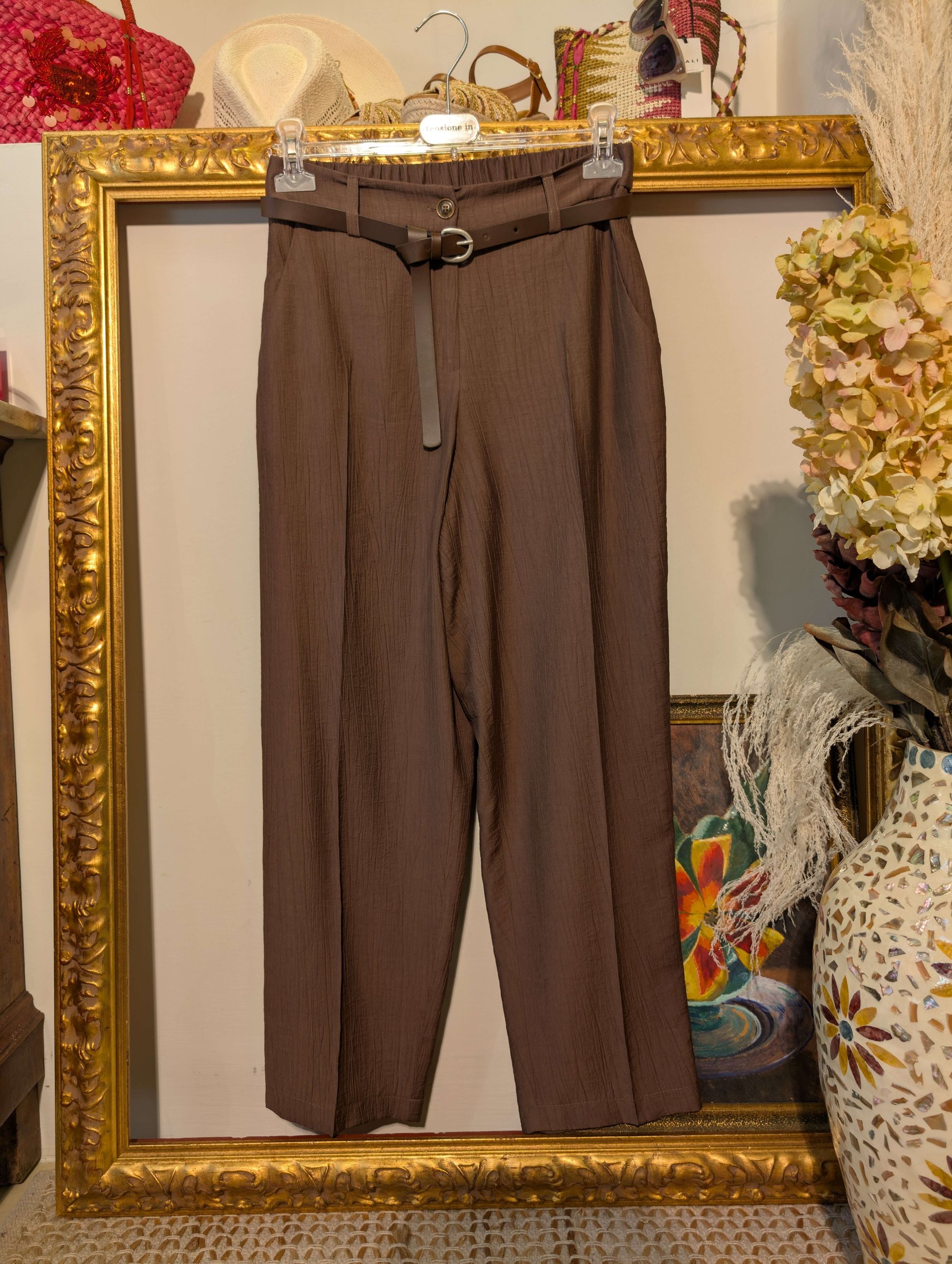 Pantaloni a sigaretta in tessuto crinkle - TENSIONE IN