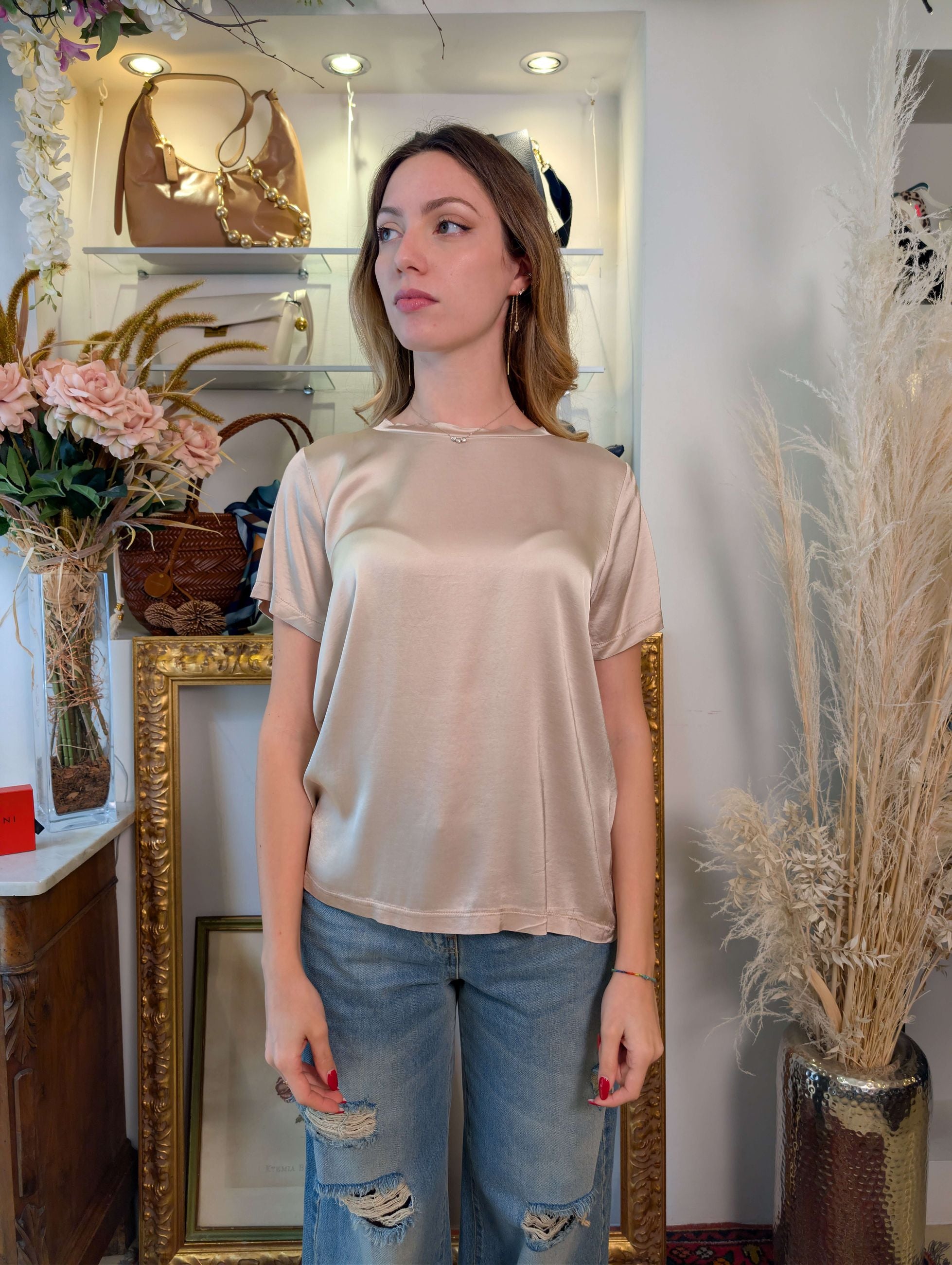 Blusa in raso di viscosa manica corta - TENSIONE IN