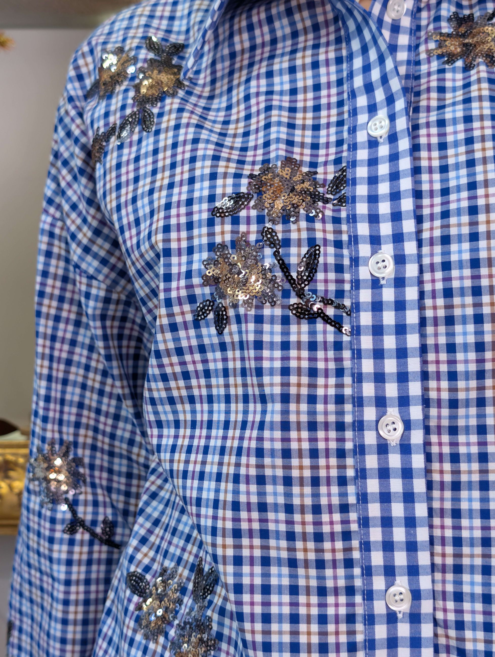 Camicia lunga a quadretti multicolor con ricami in paillettes - DIXIE
