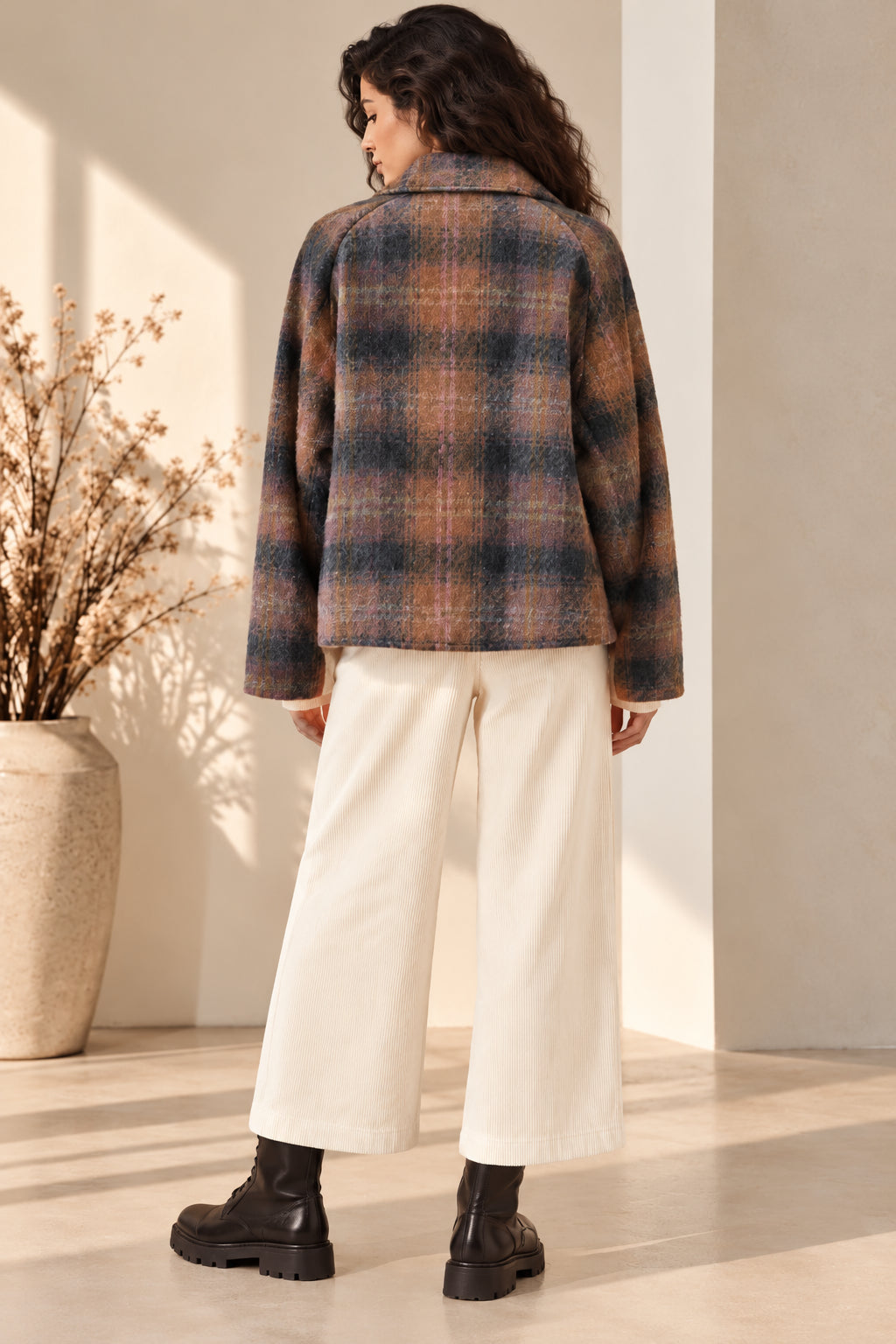 Cropped Coat Check Multicolor in misto lana - SHE_FLORENCE_LAB