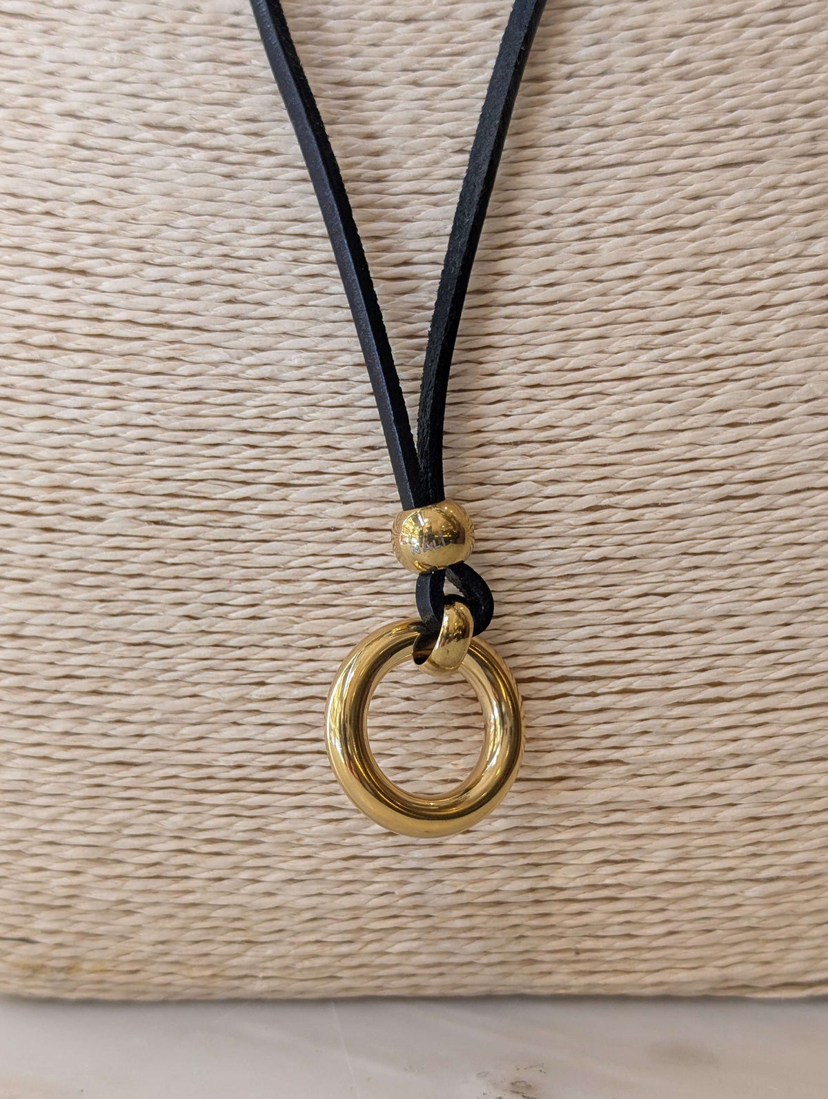 COLLANA VERA PELLE  E ANELLO ACC.INOS NERO - NALI'