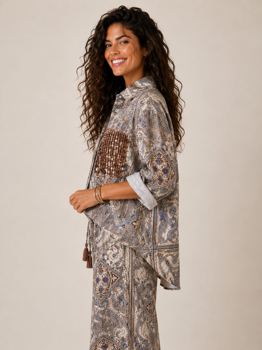 Camicia fantasia tasca paillettes - TENSIONE IN