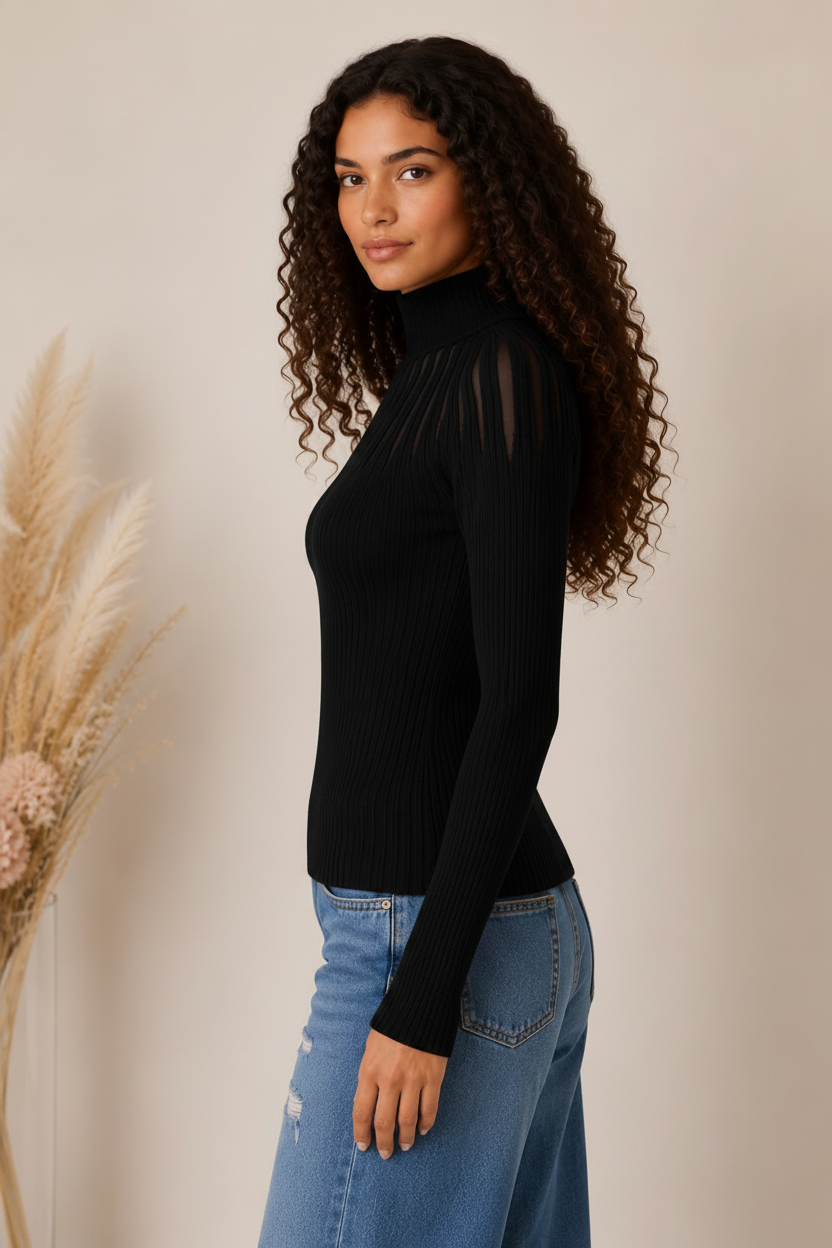 Maglia slim fit con lavorazioni a spicchi effetto trasparenza - LE SARTE DEL SOLE