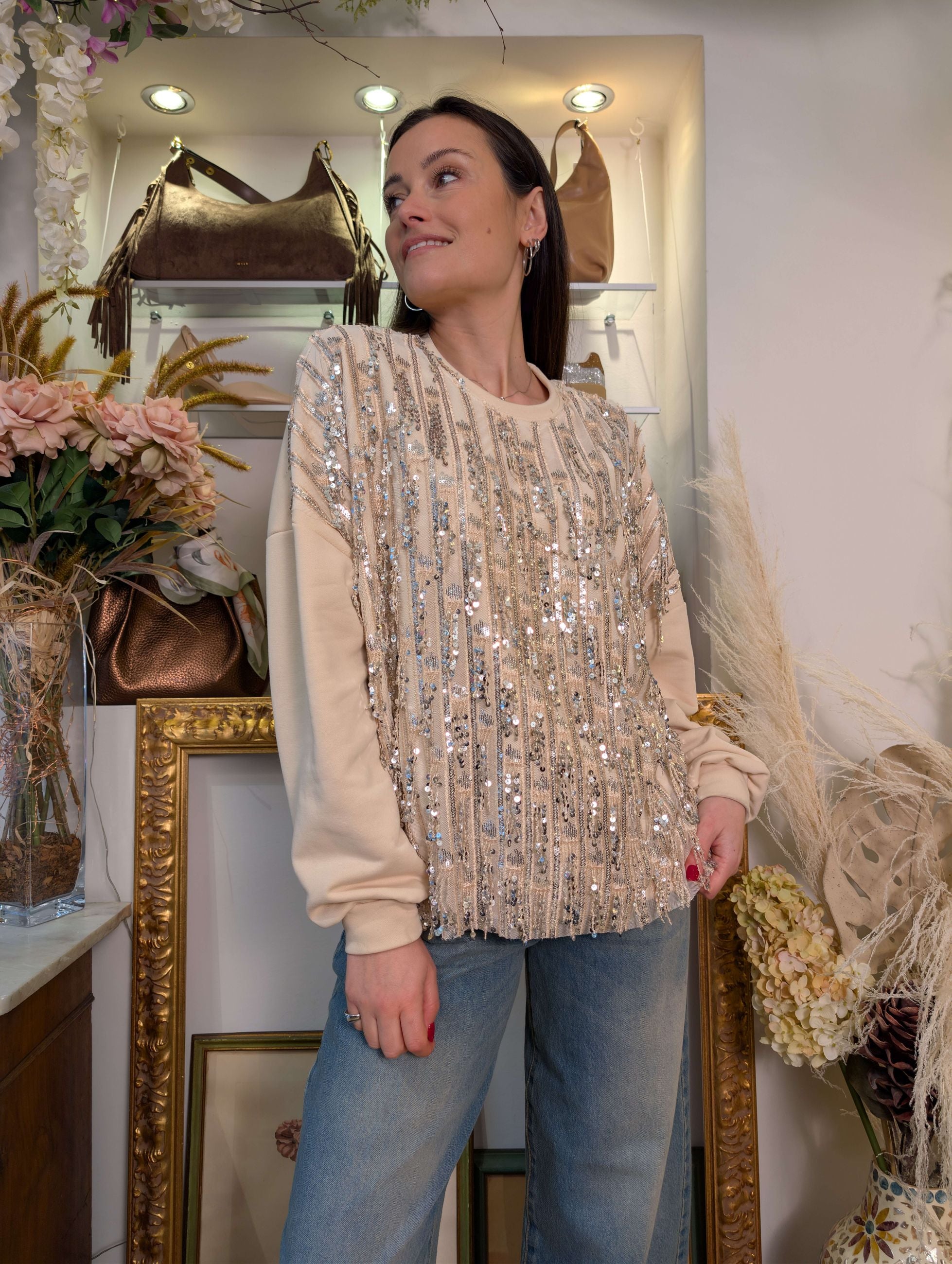 Felpa con paillettes e tulle con frange - HAVE ONE