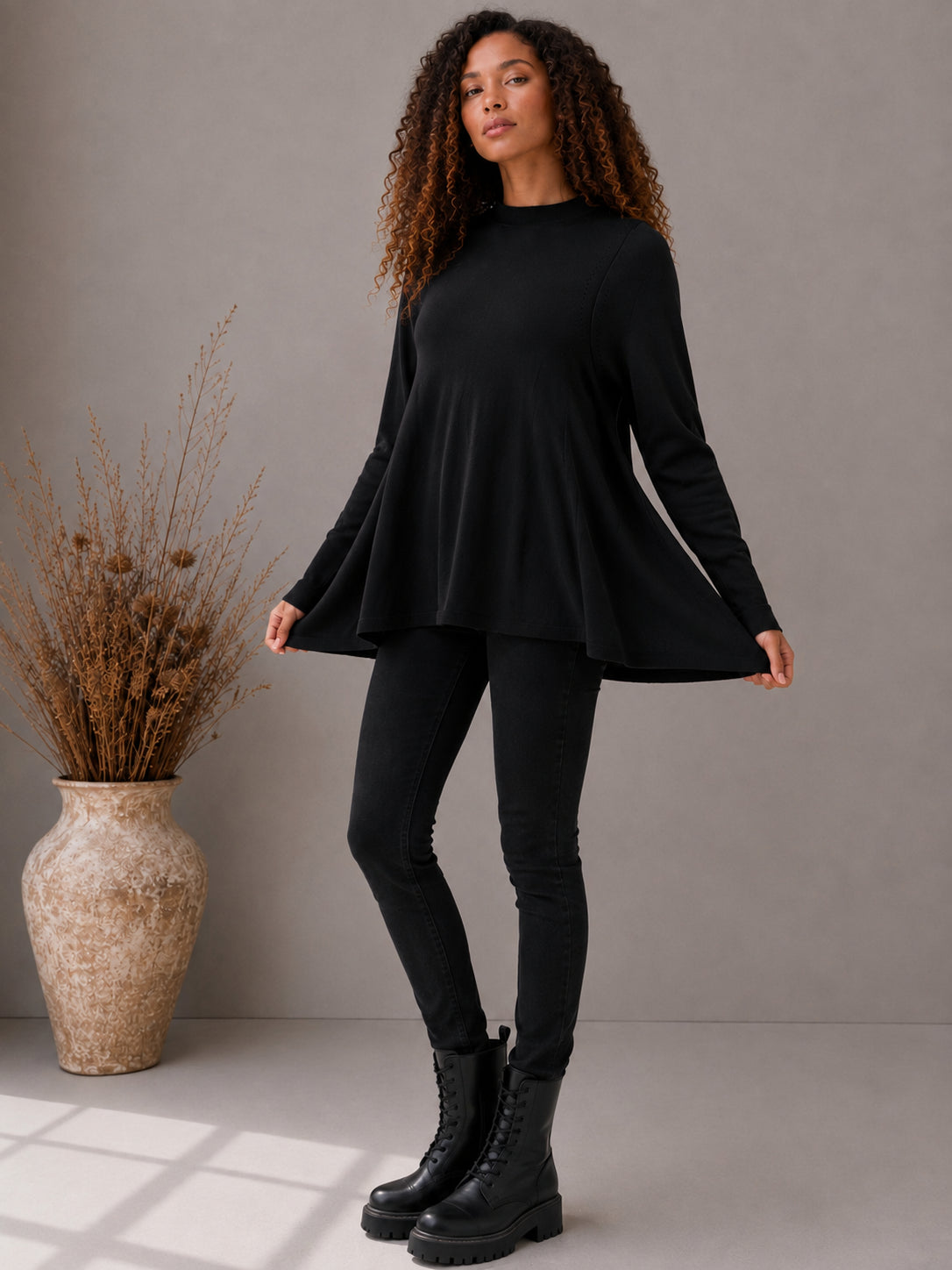 Maglia in Lana con Drappeggio e Collo Alto - .SOLO TRE